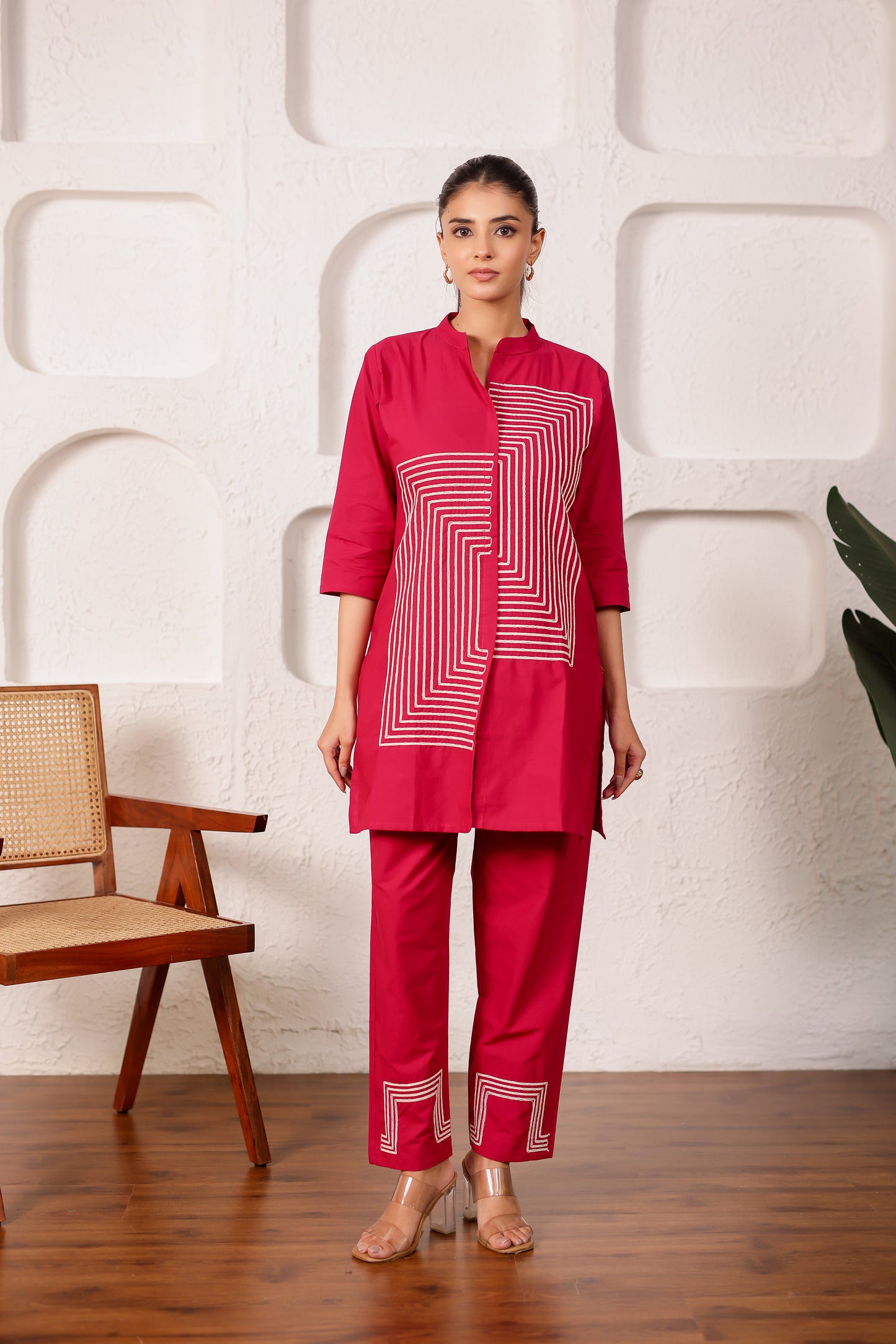 Crimson Red Cotton Co-ord Set