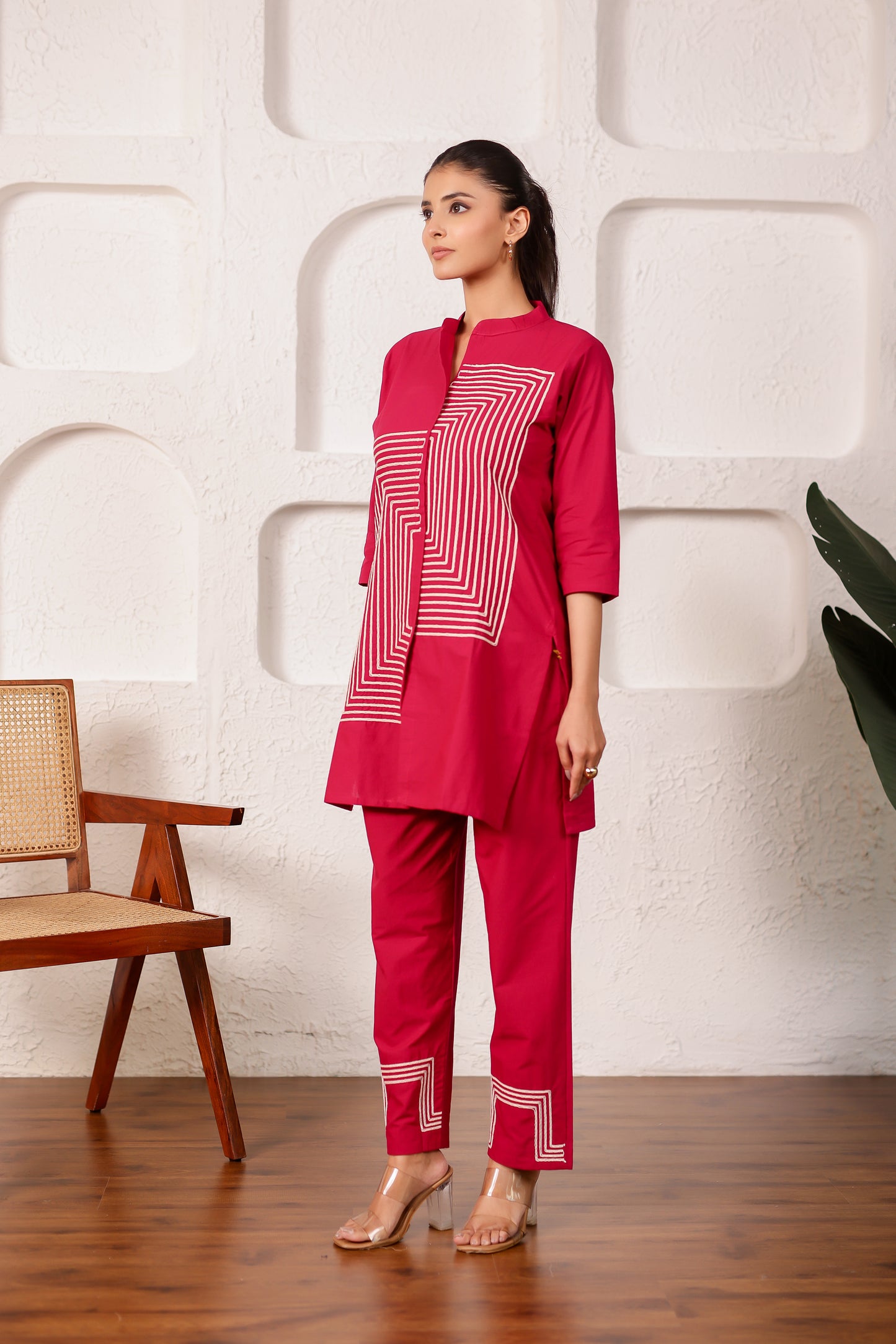 Crimson Red Cotton Co-ord Set
