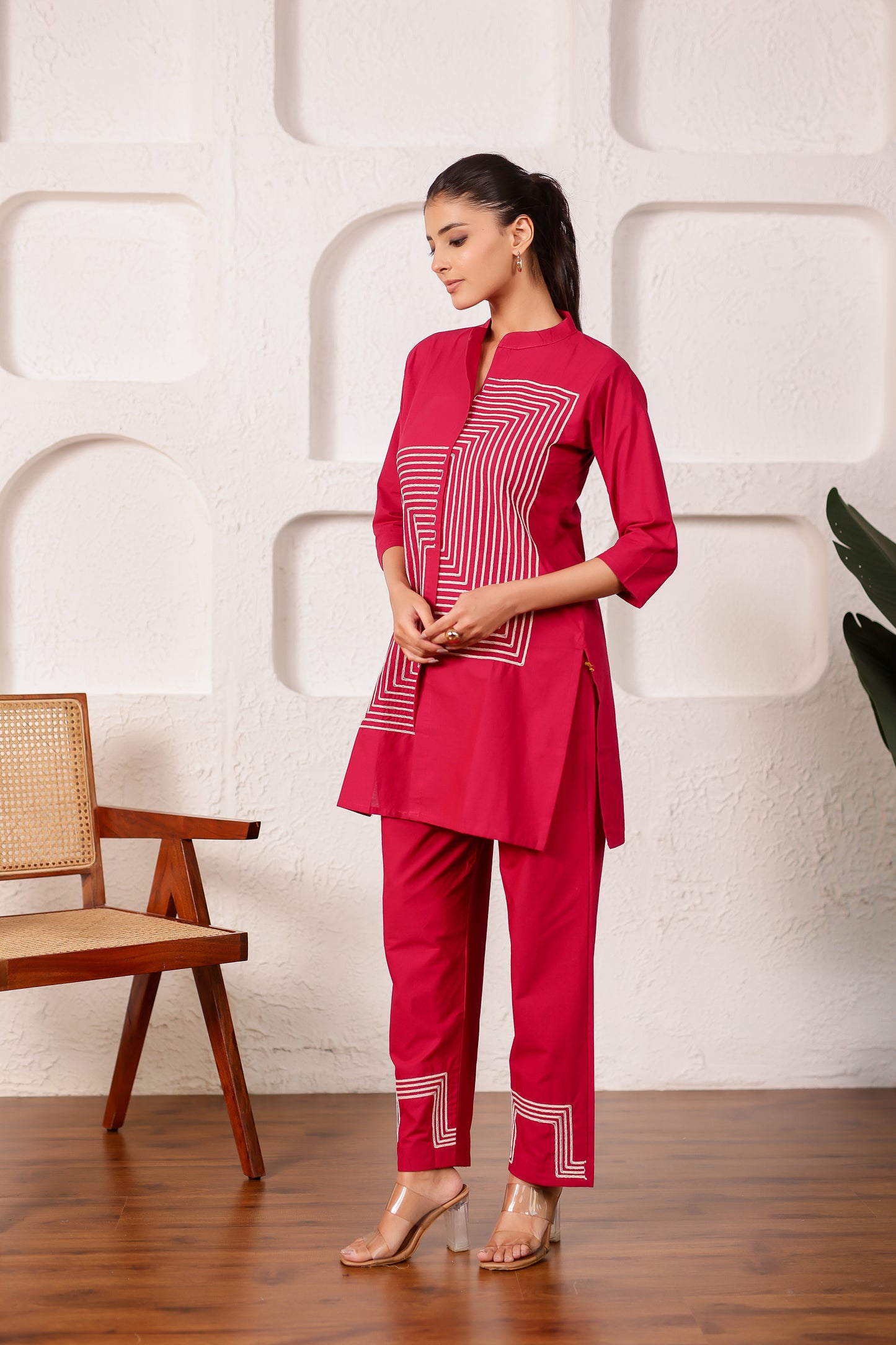 Crimson Red Cotton Co-ord Set