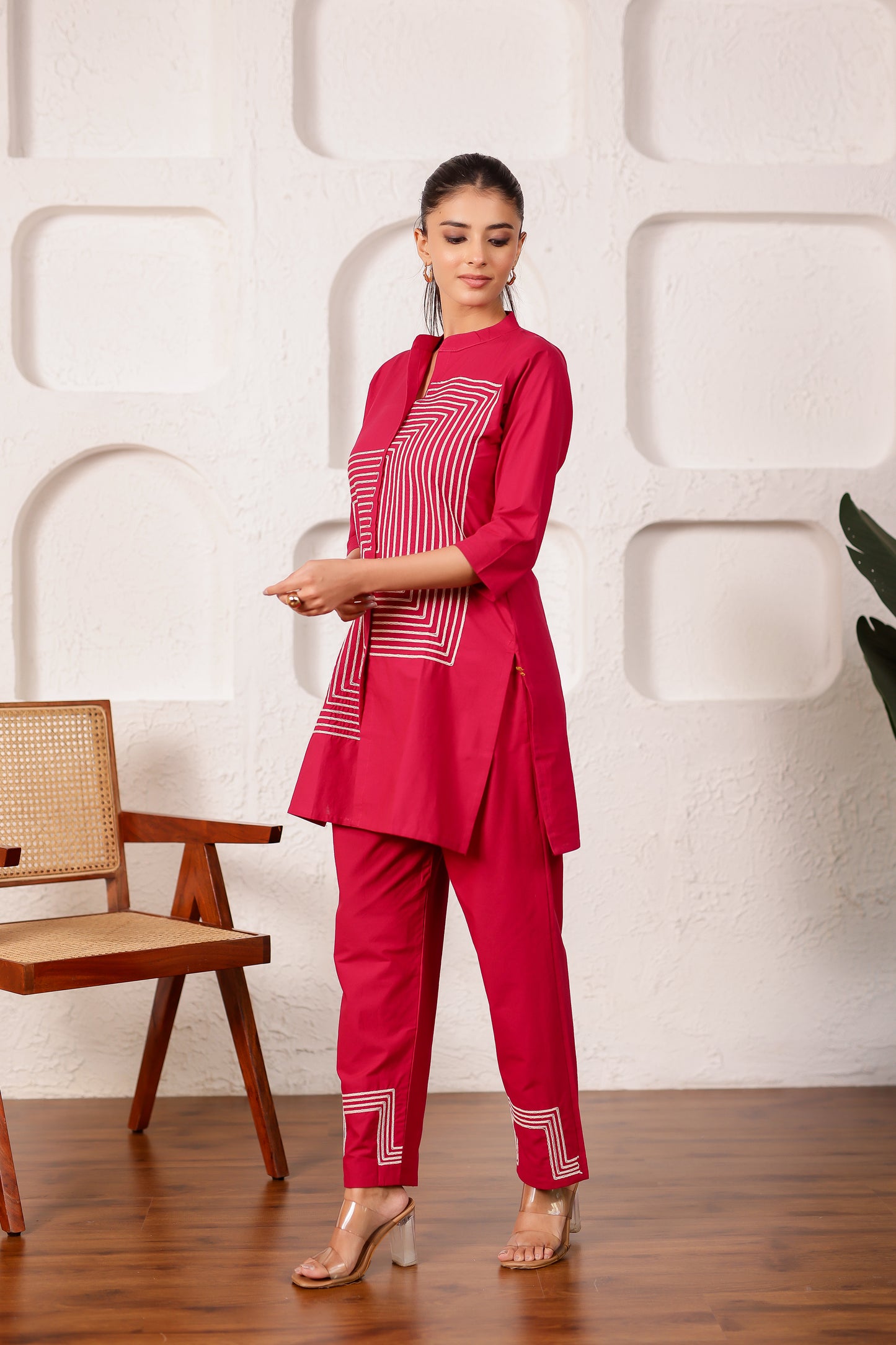 Crimson Red Cotton Co-ord Set