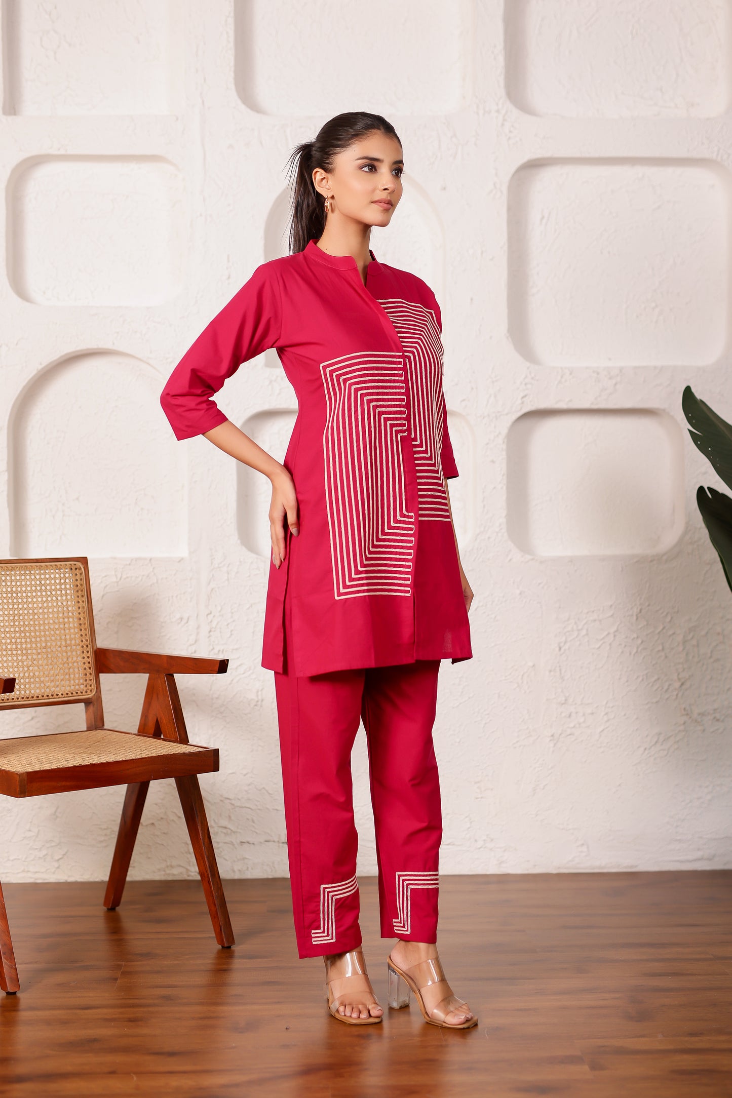 Crimson Red Cotton Co-ord Set