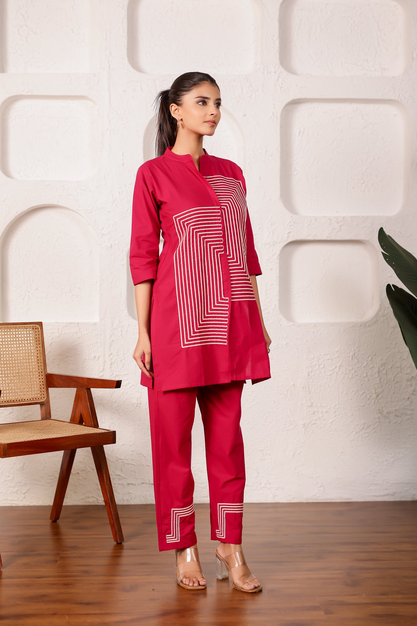 Crimson Red Cotton Co-ord Set