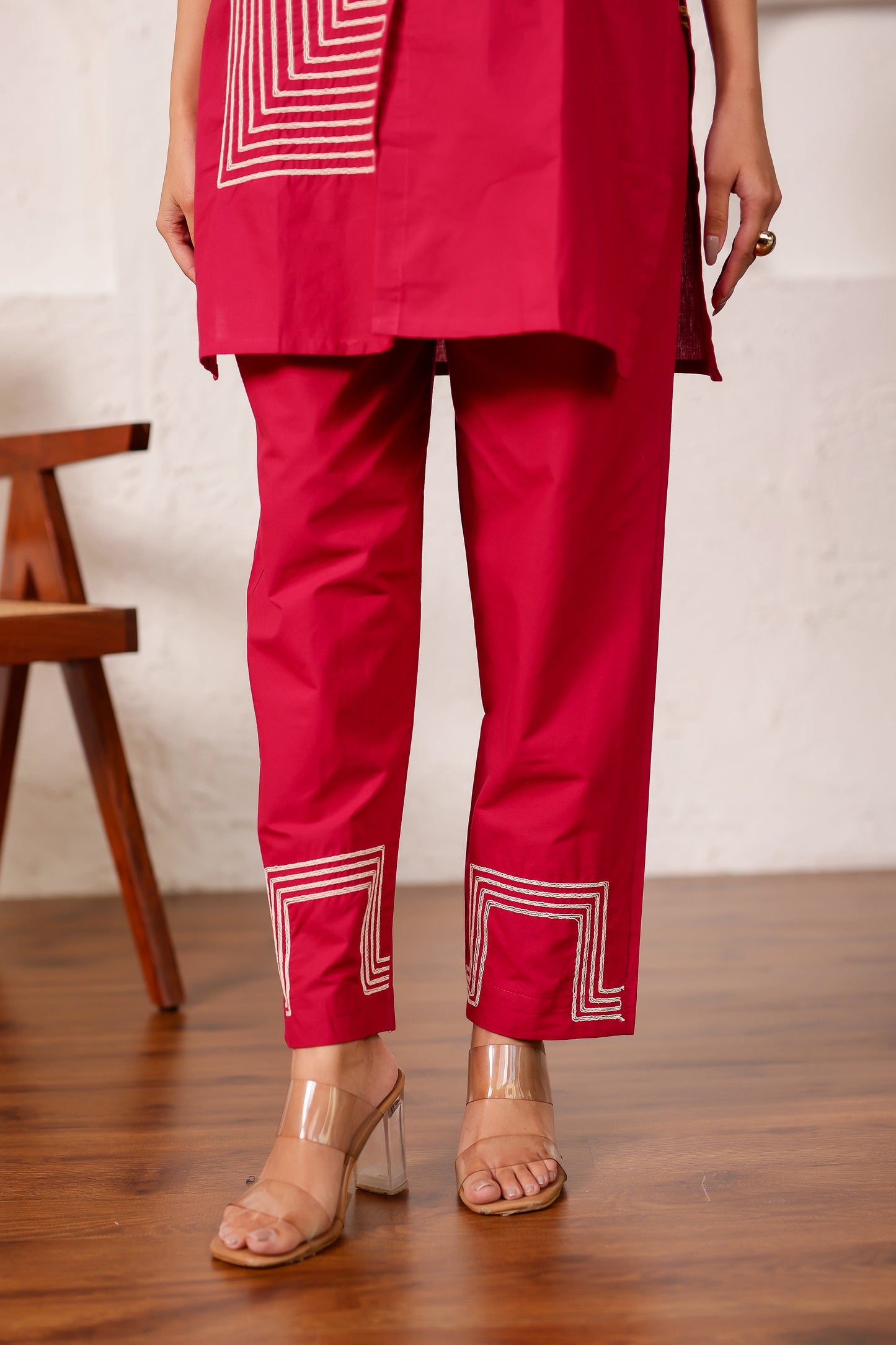 Crimson Red Cotton Co-ord Set
