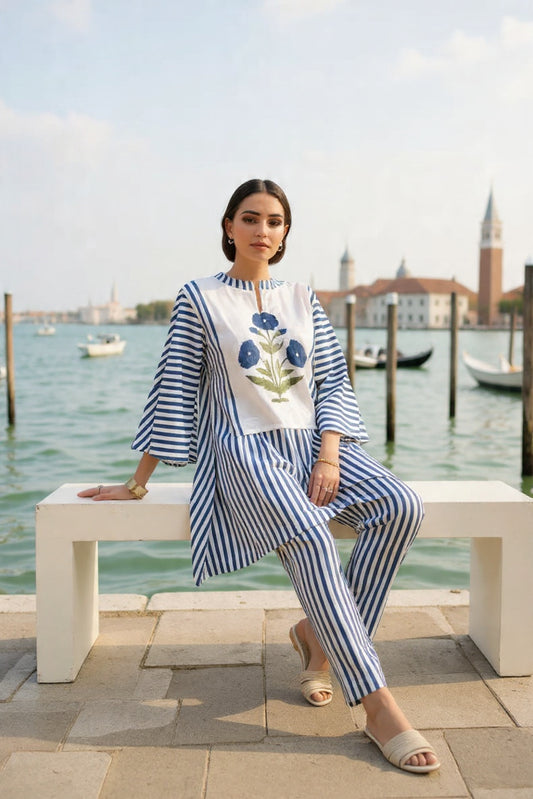 Blue Motif Stripes Co-ord Set