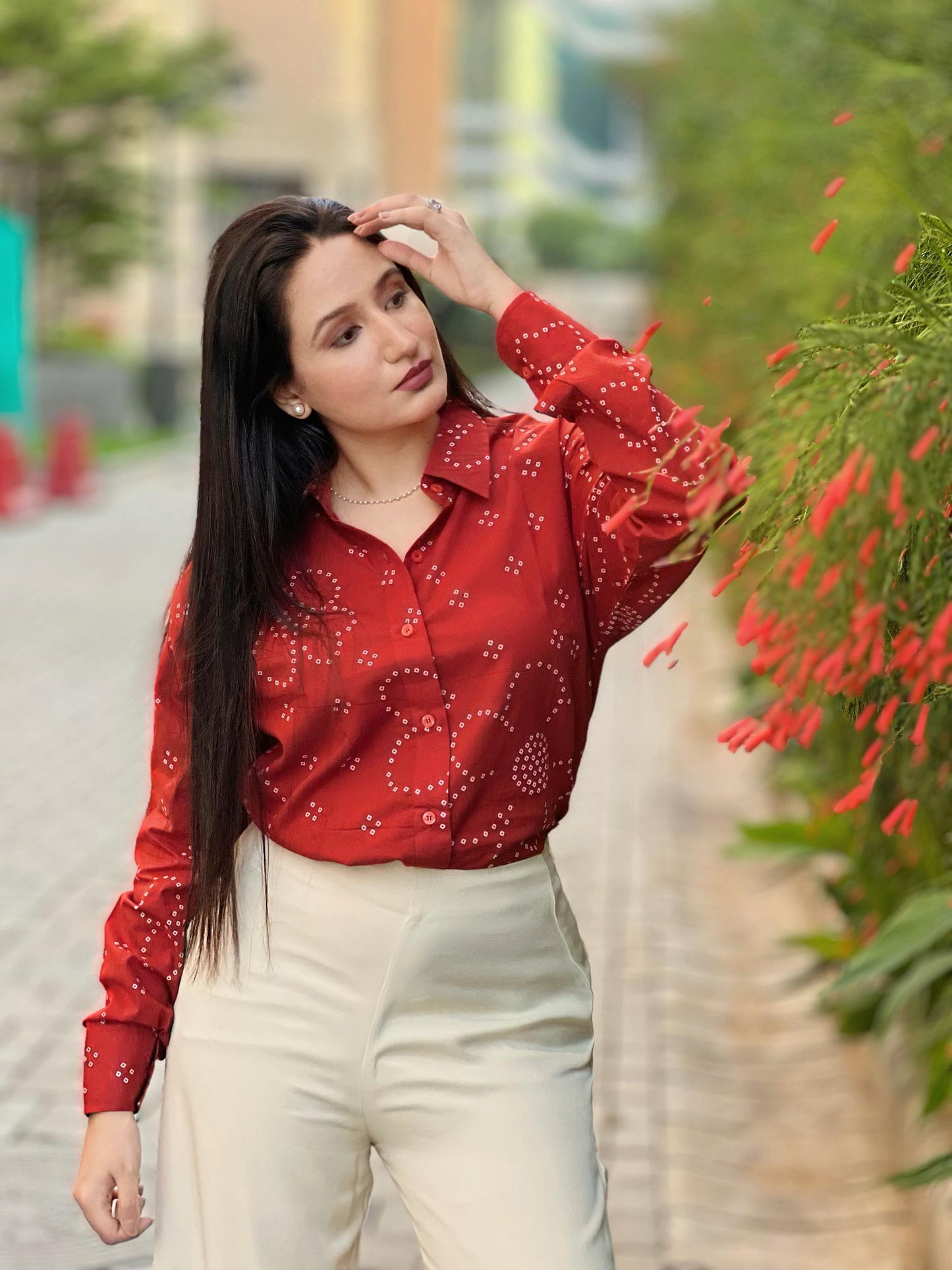 Rust Orange Bandhani Shirt- 100% Cotton Shirt I Nehfi