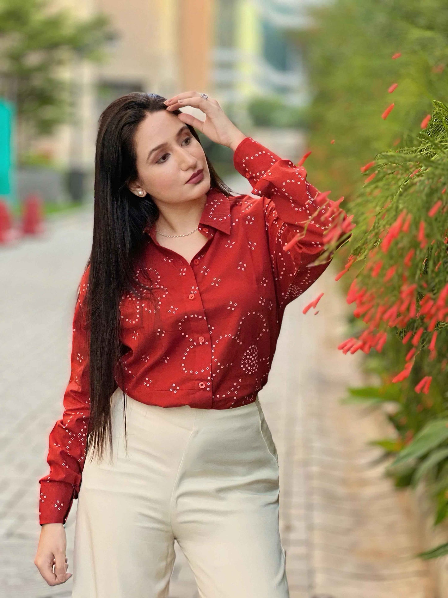 Rust Orange Bandhani Shirt- 100% Cotton Shirt I Nehfi