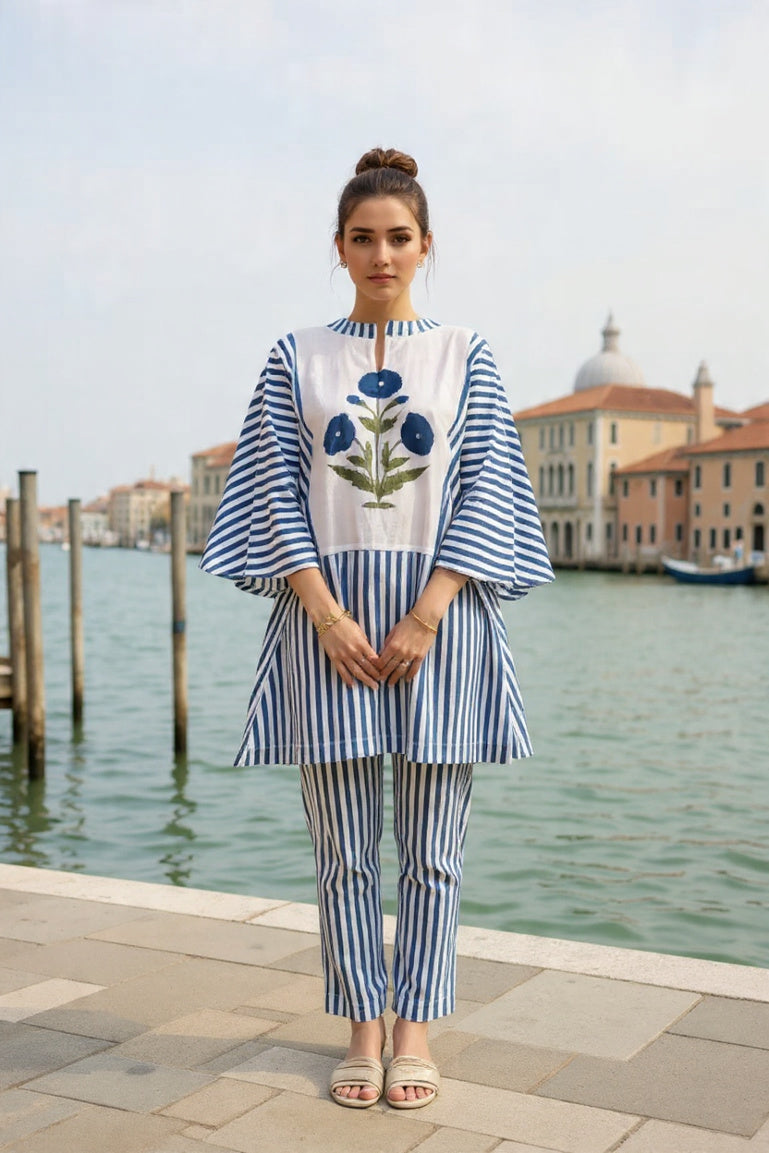 Blue Motif Stripes Co-ord Set