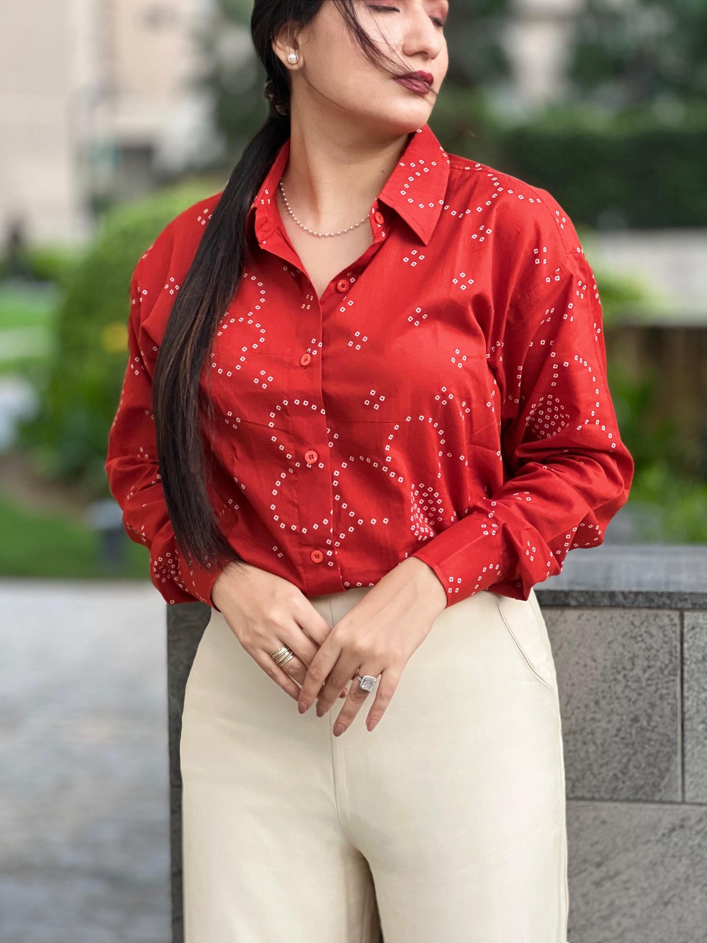 Rust Orange Bandhani Shirt- 100% Cotton Shirt I Nehfi