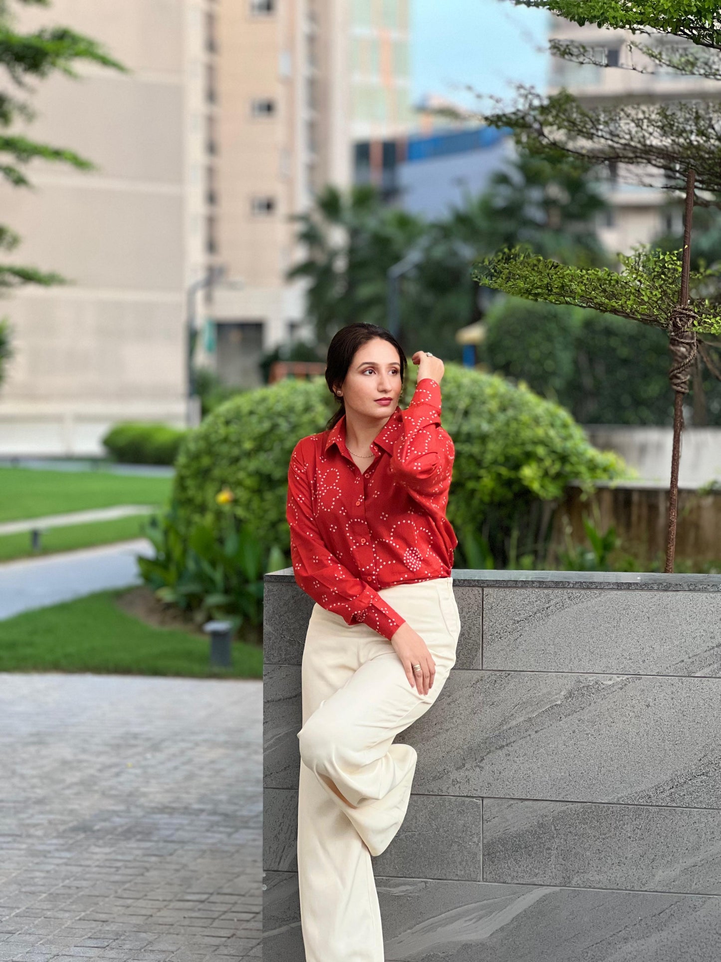 Rust Orange Bandhani Shirt- 100% Cotton Shirt I Nehfi