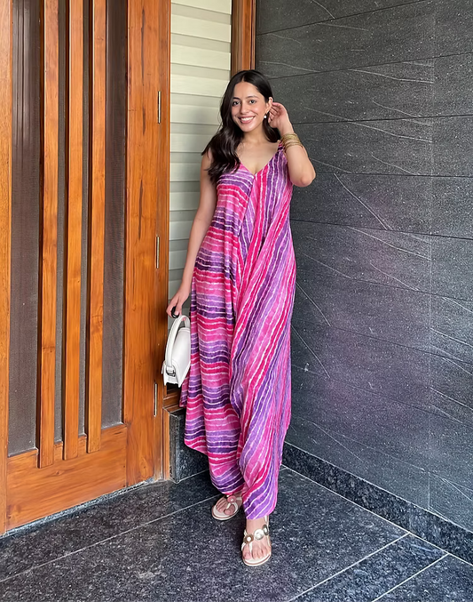 Pink Leheriya Palazzo Jumpsuit