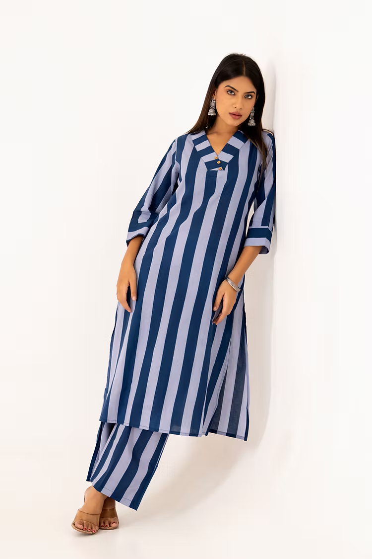 Blue Stripes Cotton Co-ord Set