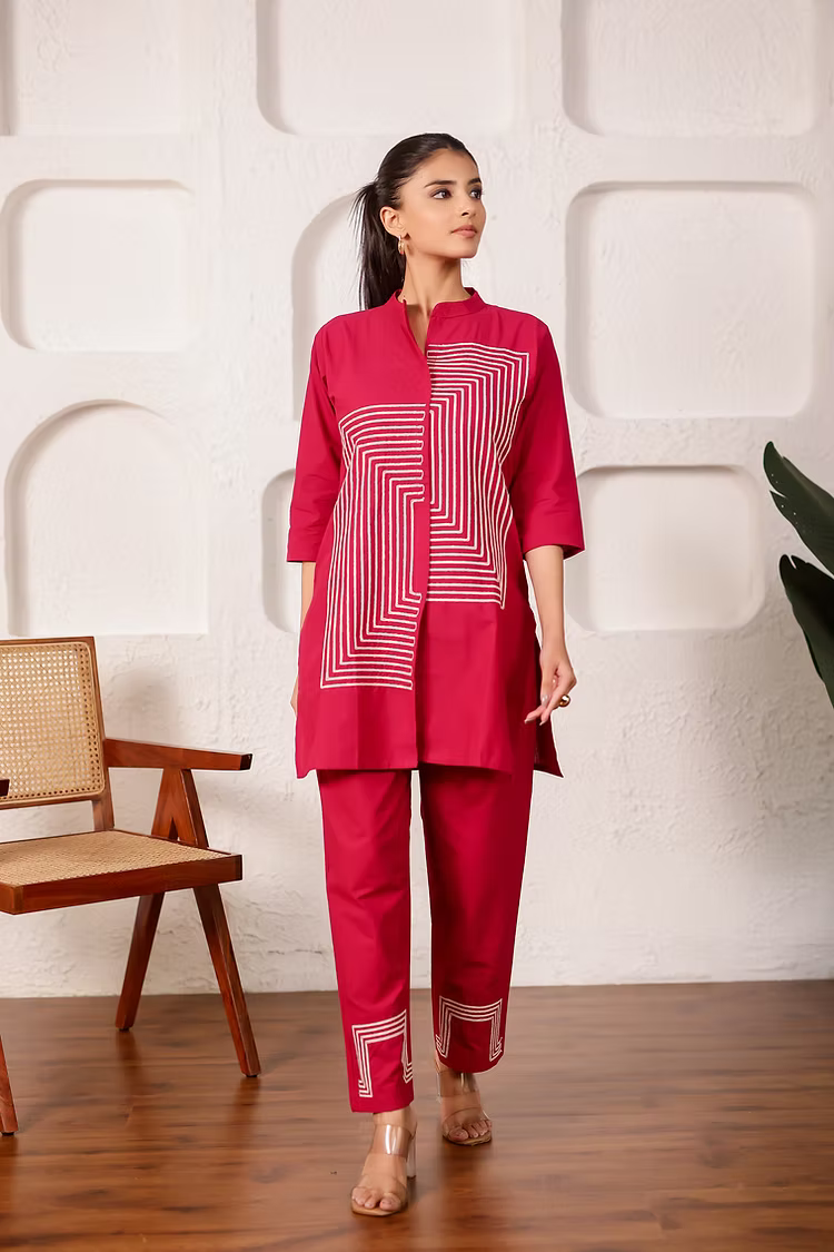 Crimson Red Cotton Co-ord Set