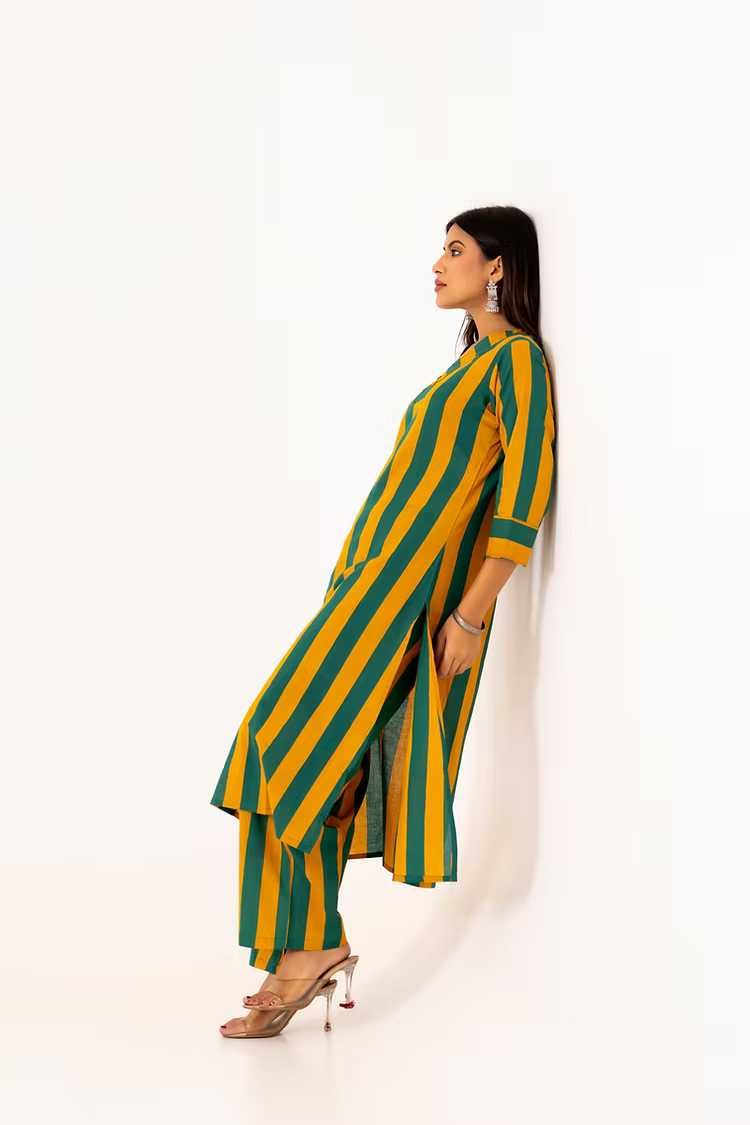 Green Yellow Stripes Cotton Co-ord Set