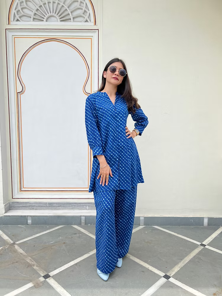 Blue Leheriya Co-ord Set