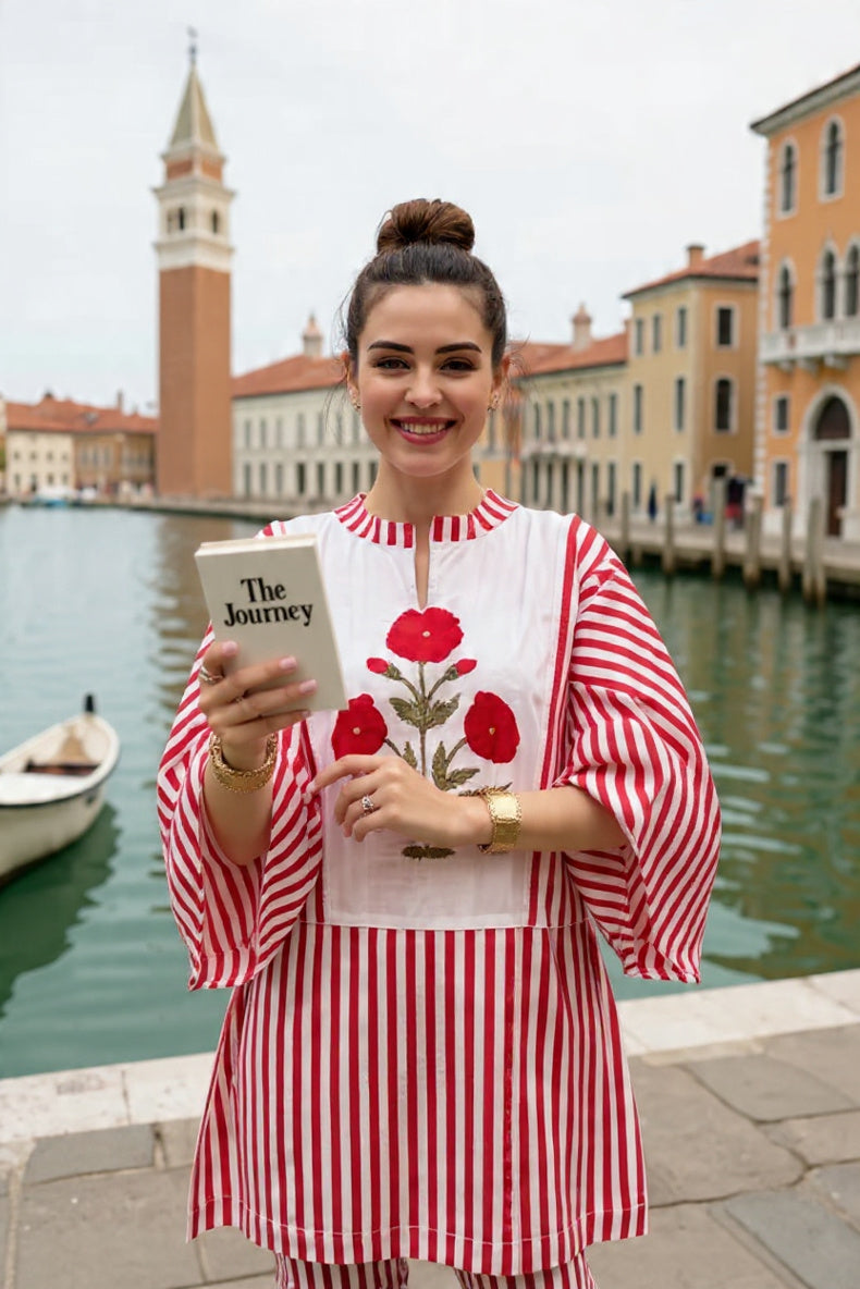 Red Motif Stripes Co-ord Set