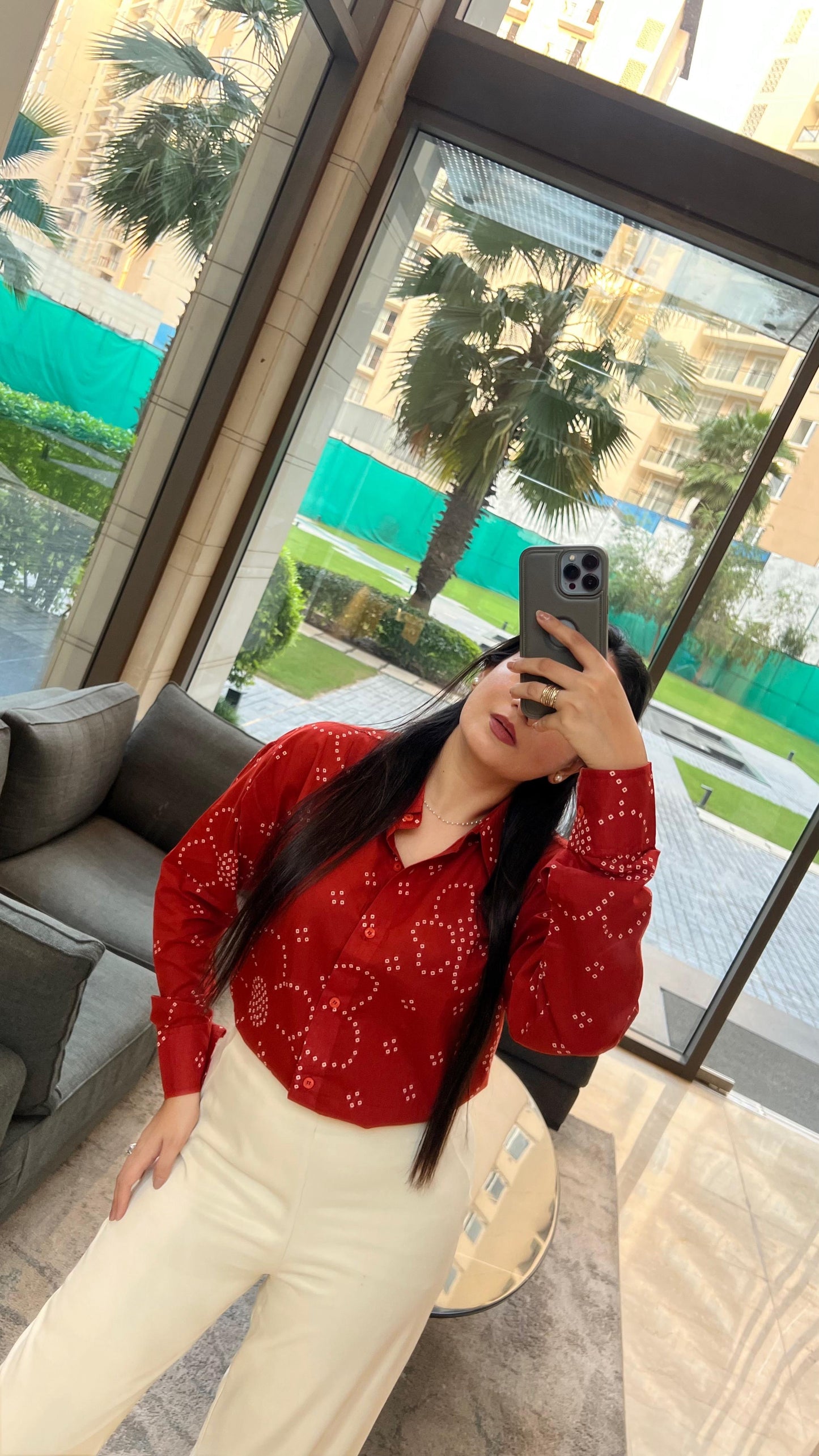 Rust Orange Bandhani Shirt- 100% Cotton Shirt I Nehfi