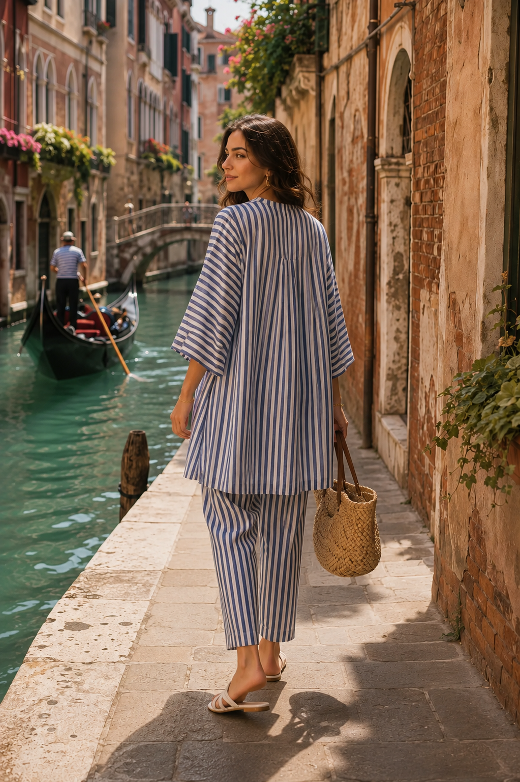 Blue Motif Stripes Co-ord Set - 100% Organic Cotton I Nehfi