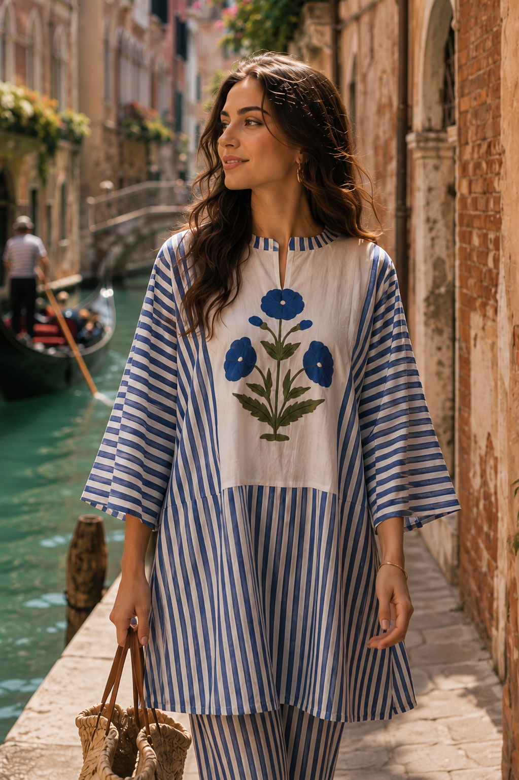 Blue Motif Stripes Co-ord Set - 100% Organic Cotton I Nehfi
