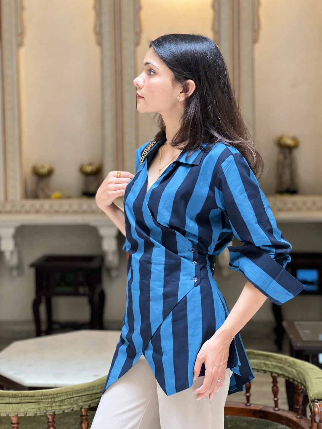 Blue Stripes Formal Shirt - 100% Organic Cotton Shirt I Nehfi