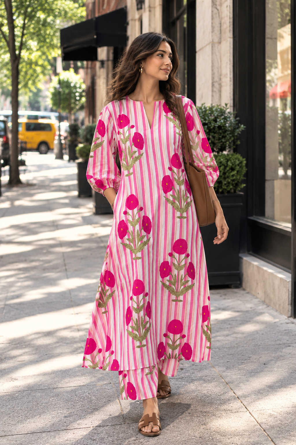 Pink Bloom Motif Cotton Co-ord Set