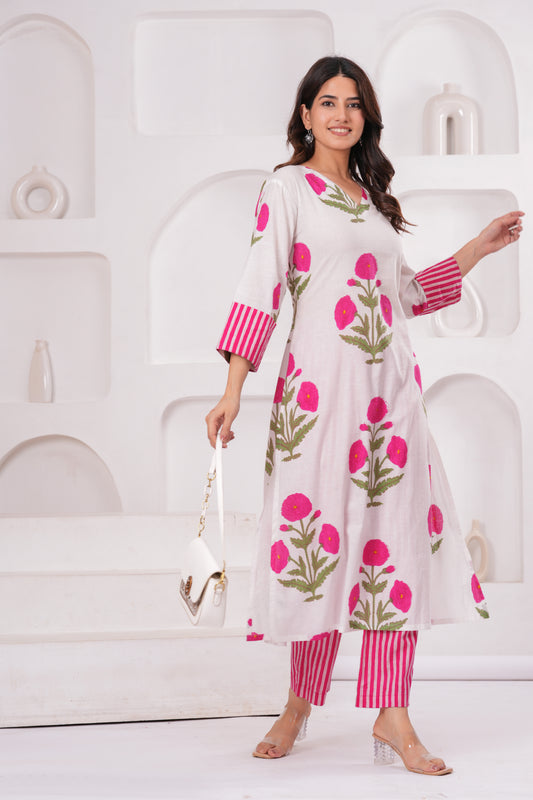 Pink Motif Cotton Co-ord Set