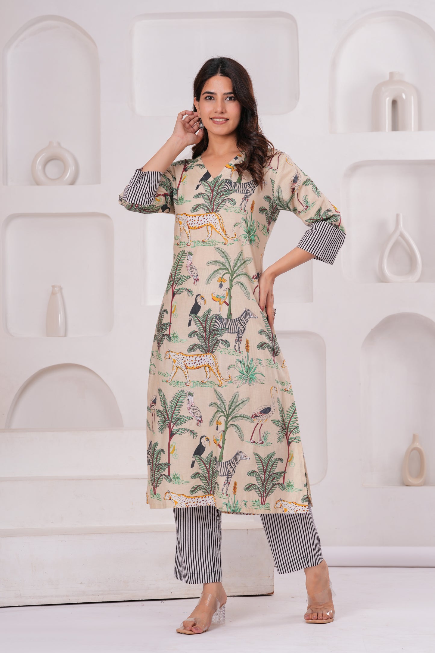 Cream Jungle Safari Cotton Co-ord Set