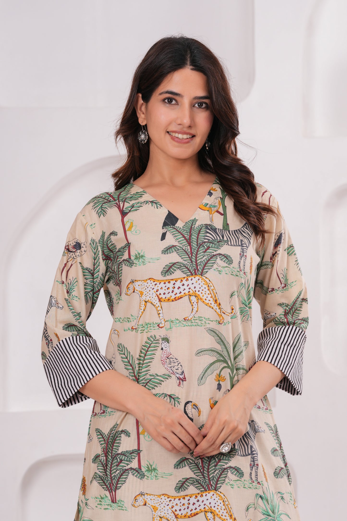 Cream Jungle Safari Cotton Co-ord Set