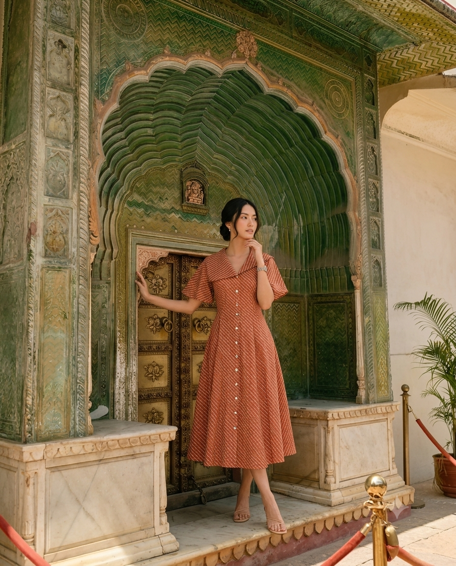 Letters from Jaipur – Rust Leheriya Dress