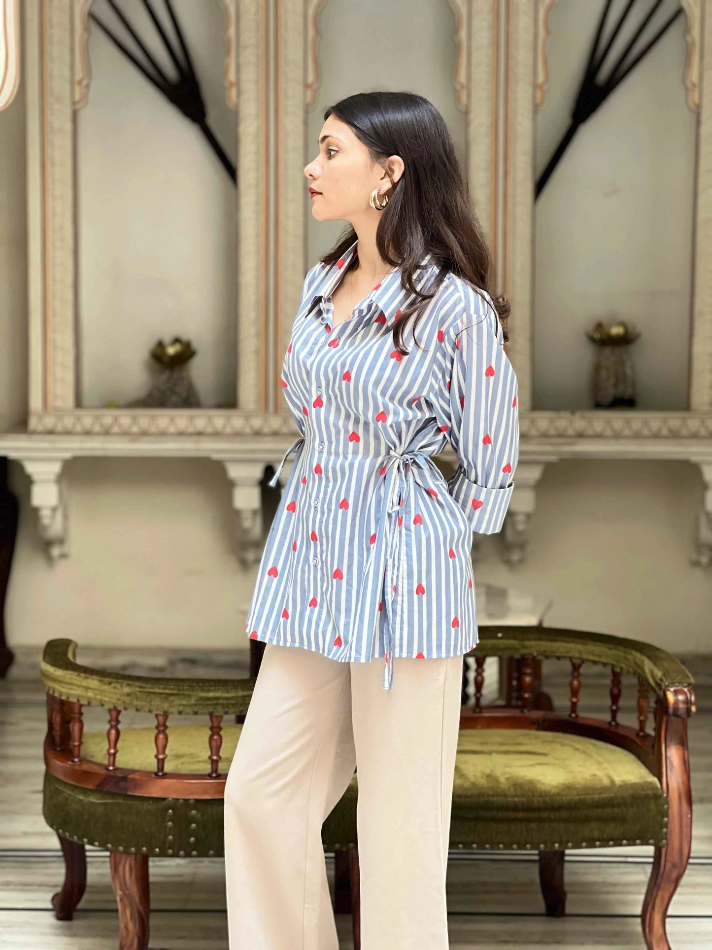 Heart Stripes Shirt - 100% Cotton Shirt I Nehfi
