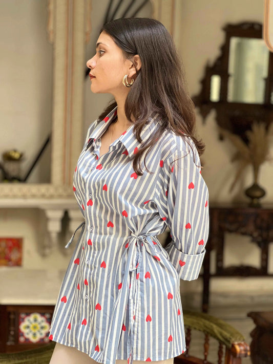 Heart Stripes Shirt - 100% Cotton Shirt I Nehfi