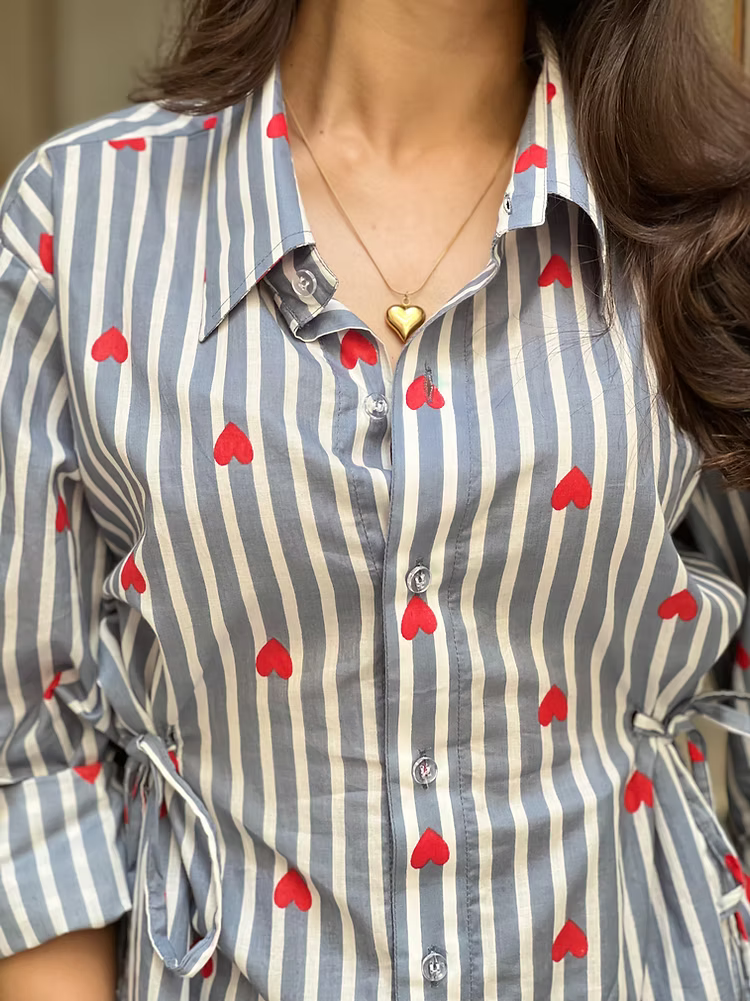 Heart Stripes Shirt - 100% Cotton Shirt I Nehfi - Nehfi Jaipur
