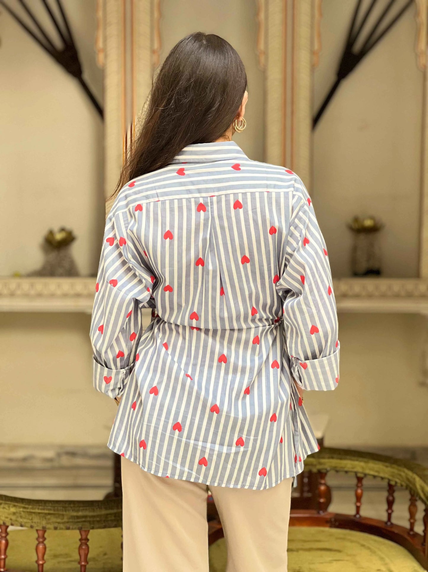 Heart Stripes Shirt - 100% Cotton Shirt I Nehfi