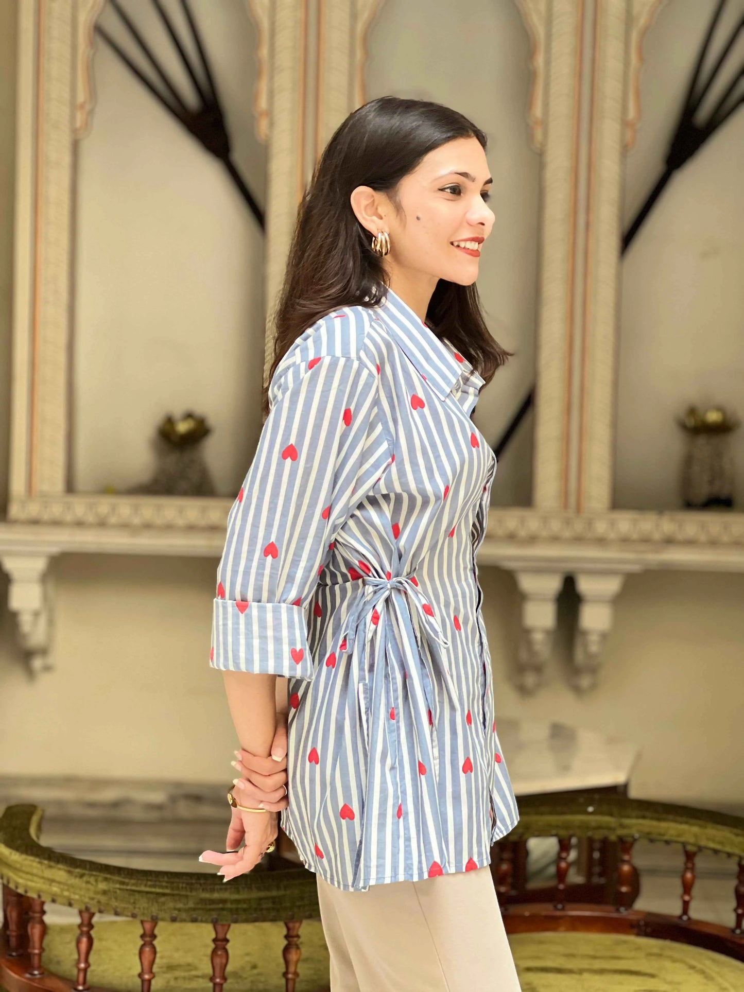 Heart Stripes Shirt - 100% Cotton Shirt I Nehfi