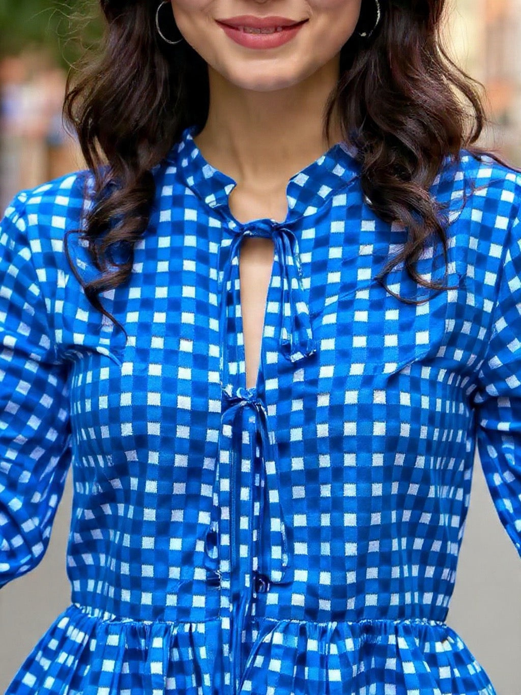 Blue Sapphire Checks Front Tie-up Top