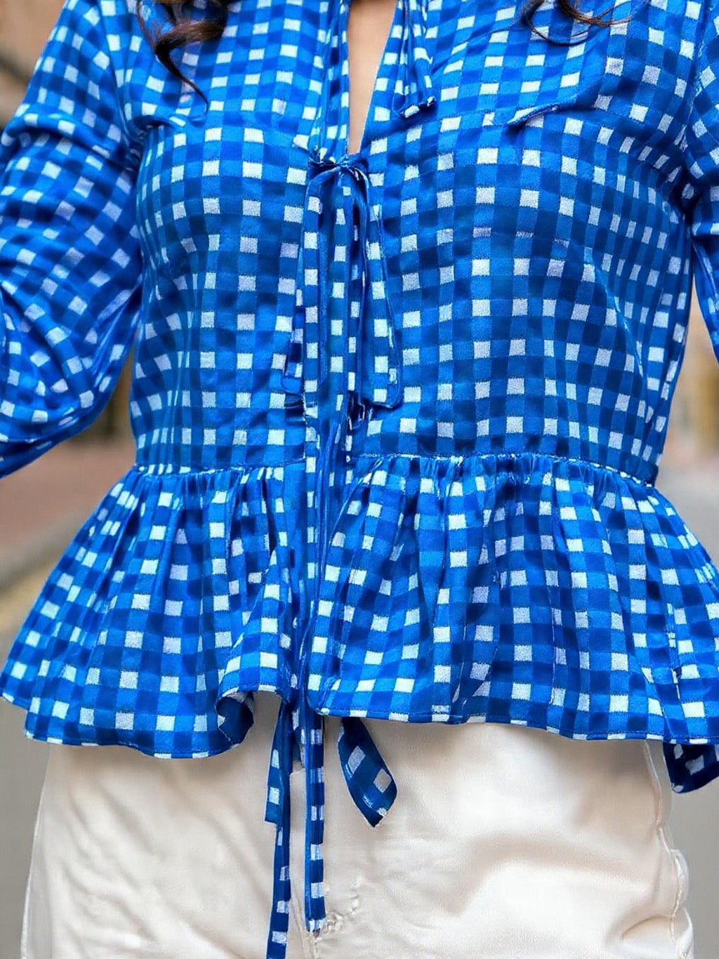 Blue Sapphire Checks Front Tie-up Top