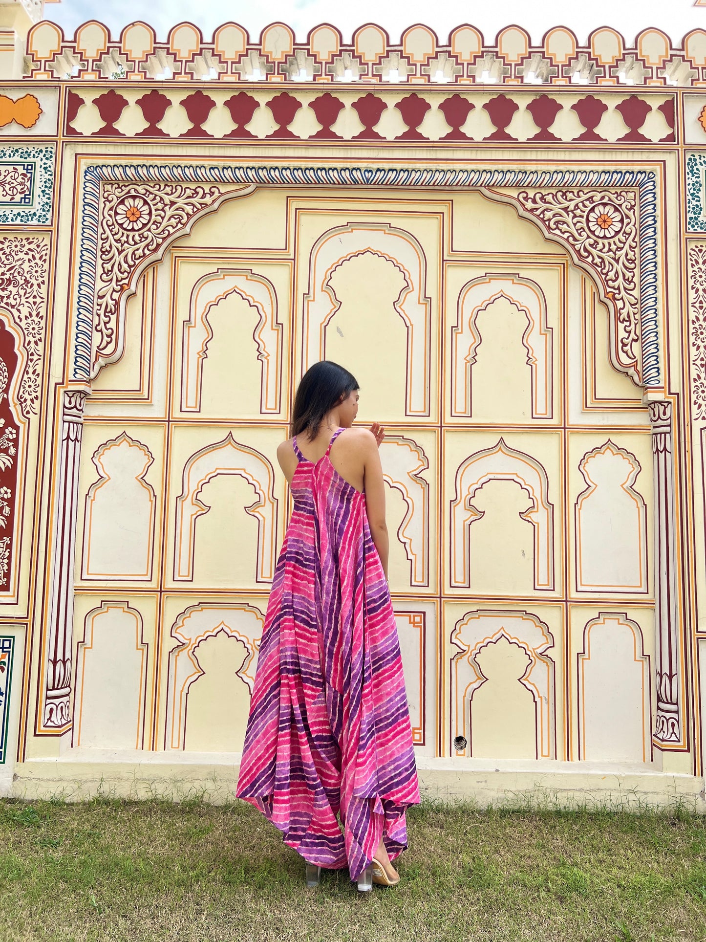 Pink Leheriya Palazzo Jumpsuit