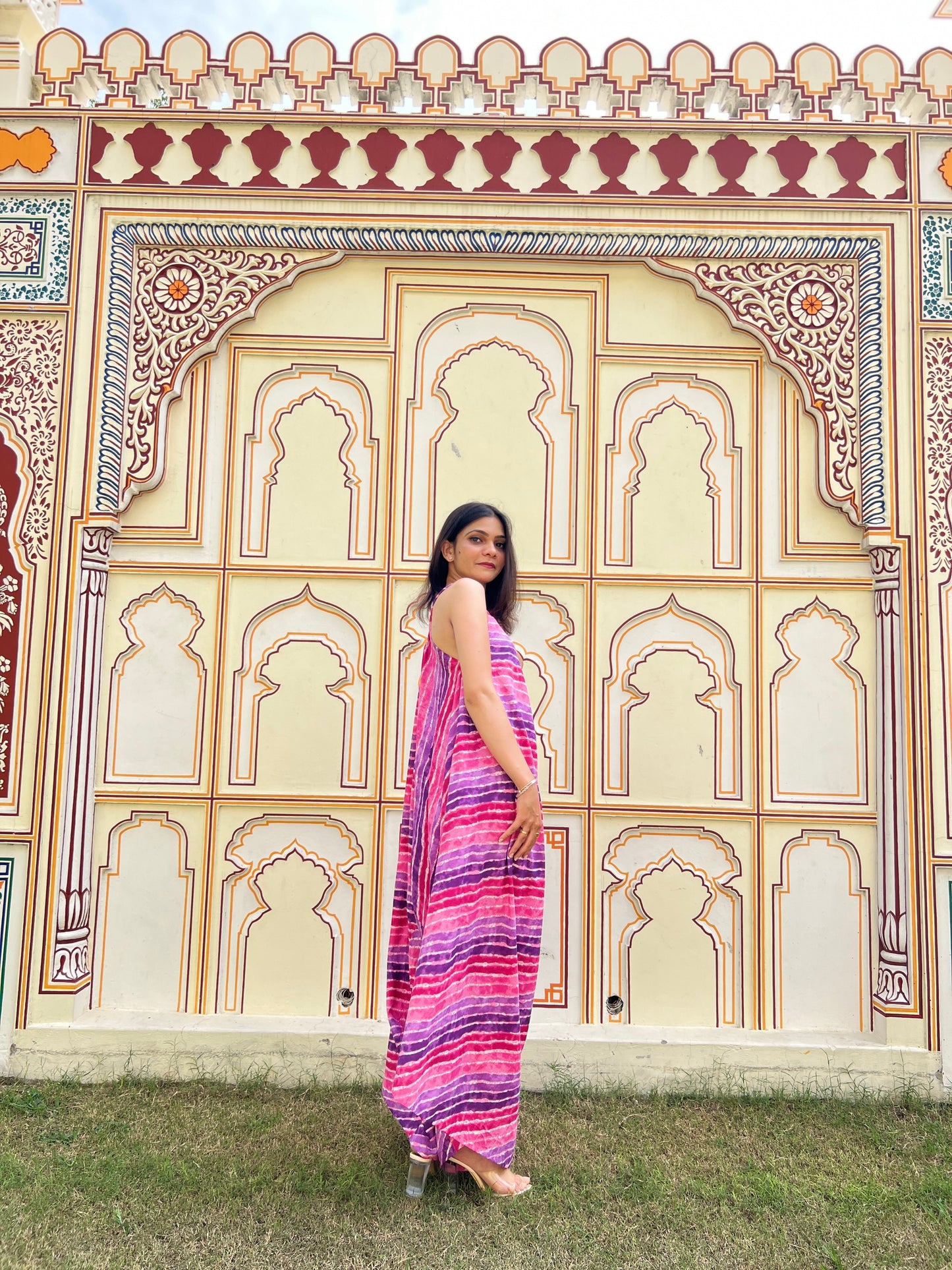 Pink Leheriya Palazzo Jumpsuit