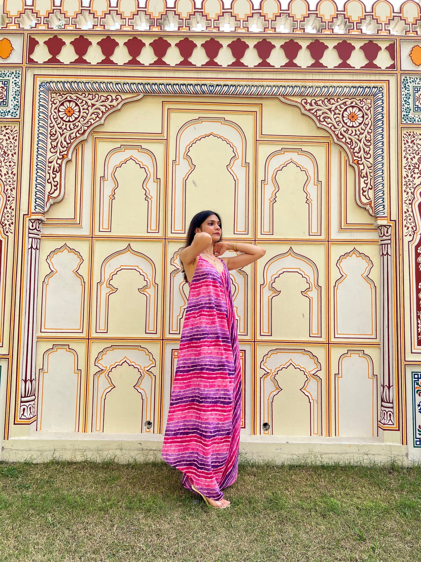 Pink Leheriya Palazzo Jumpsuit