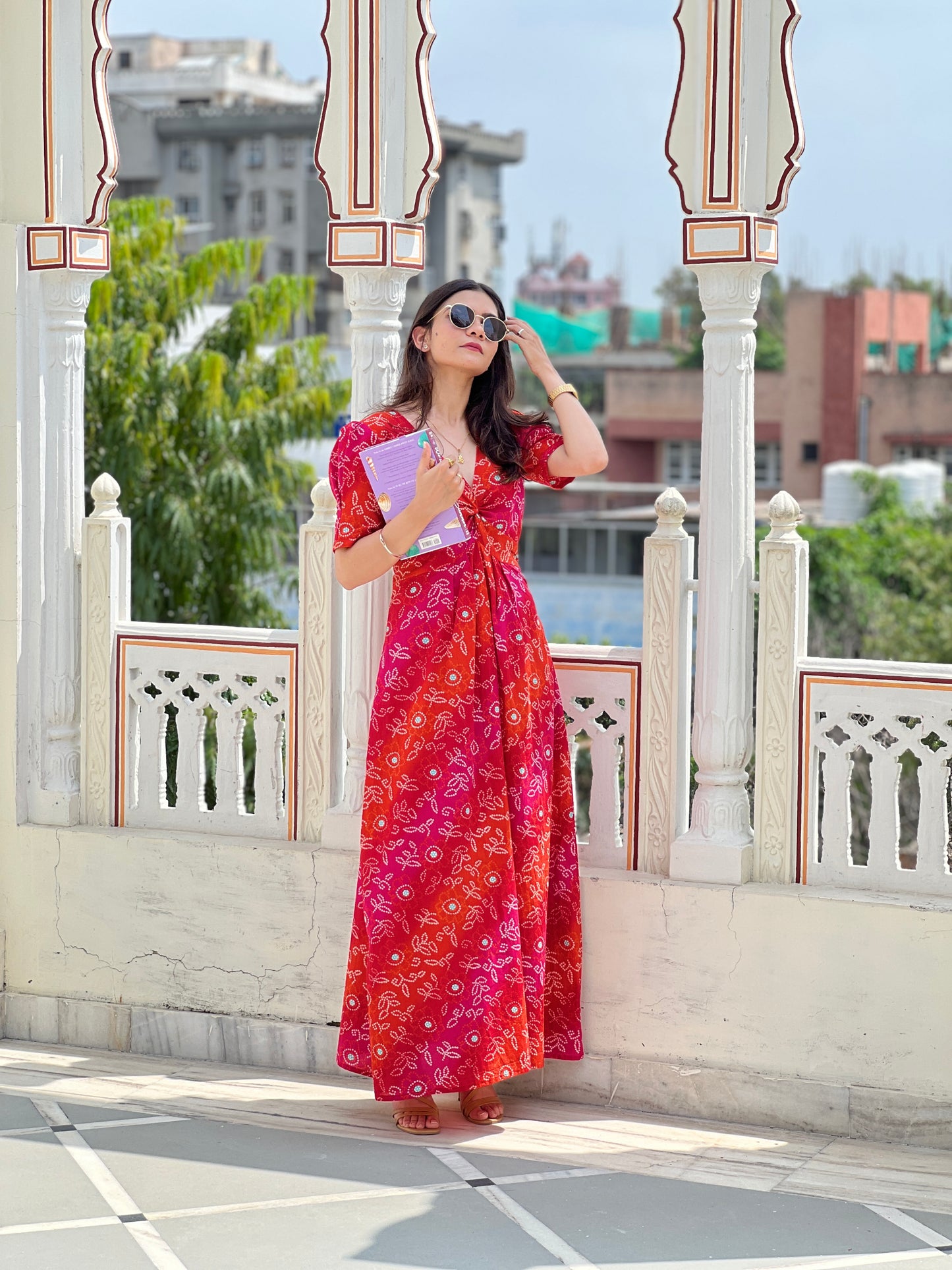 Red Bloom Bandhani Dress