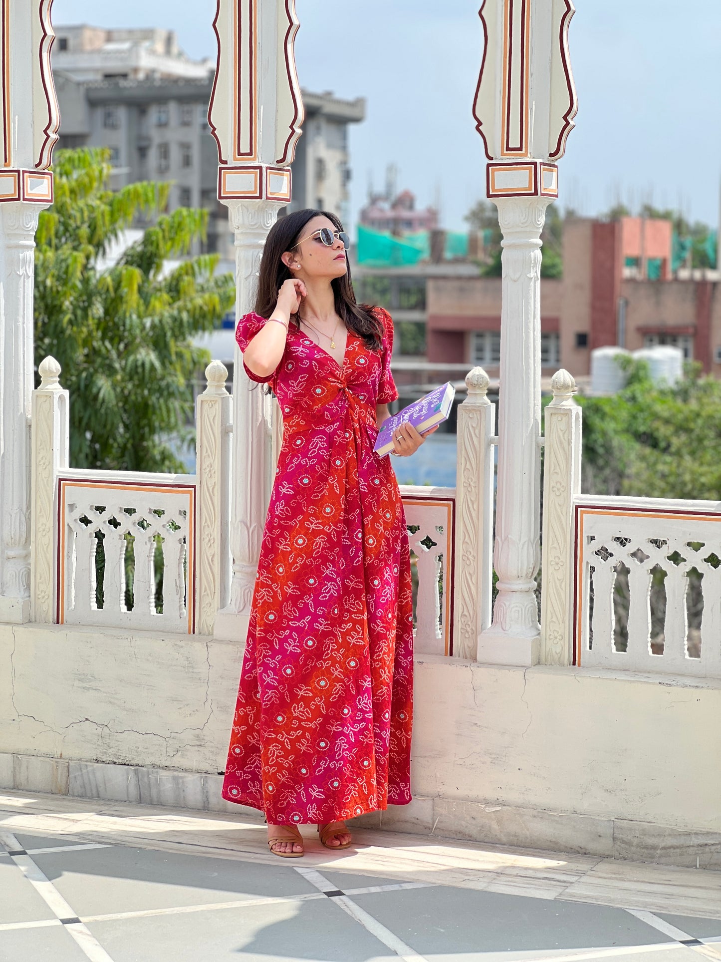 Red Bloom Bandhani Dress