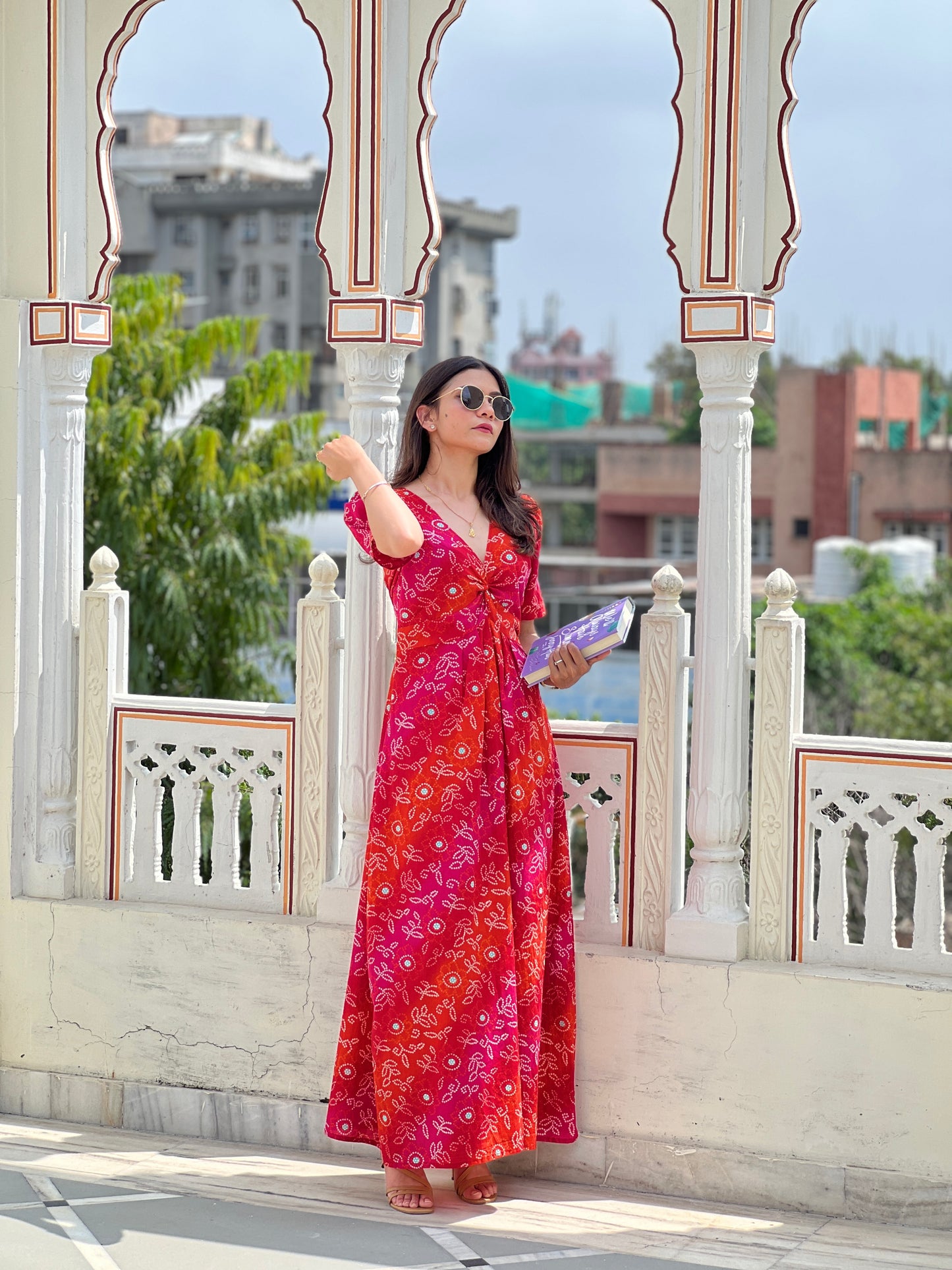 Red Bloom Bandhani Dress