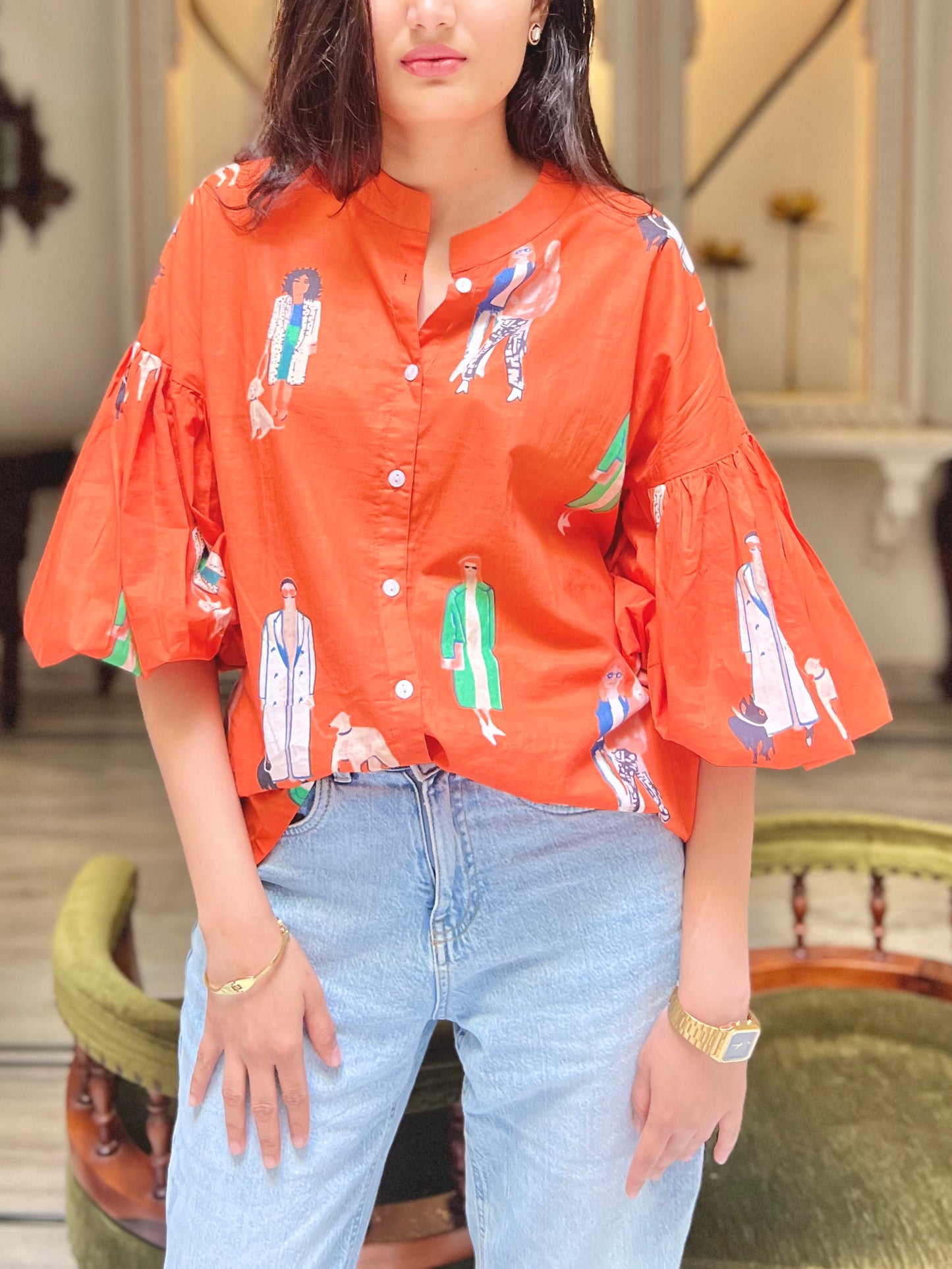 Main Character Energy Orange Shirt- 100% Cotton Shirt I Nehfi