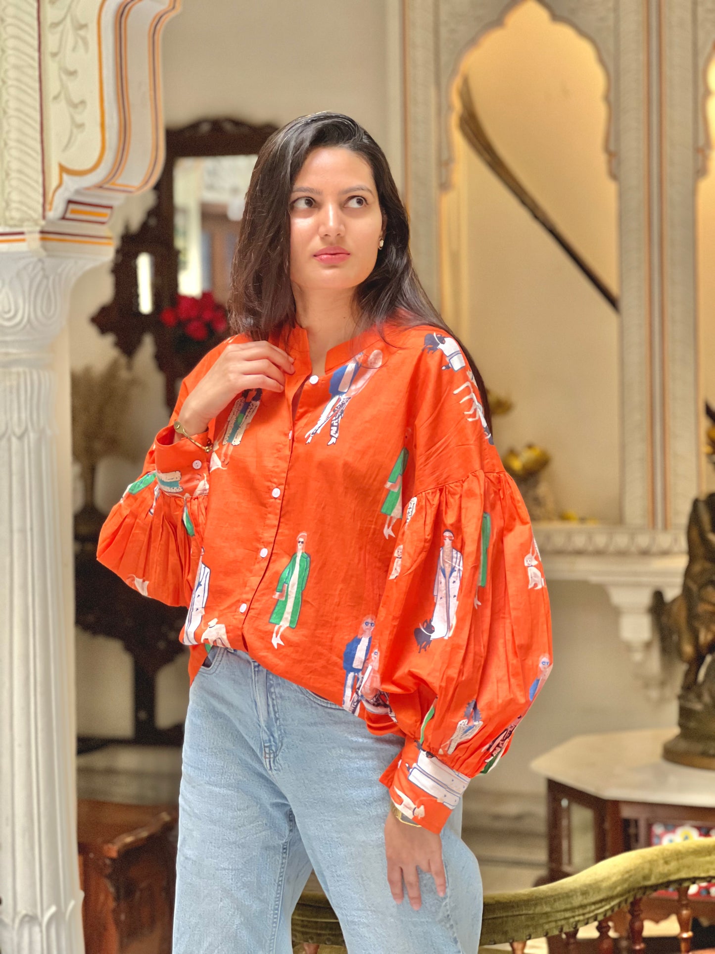 Main Character Energy Orange Shirt- 100% Cotton Shirt I Nehfi