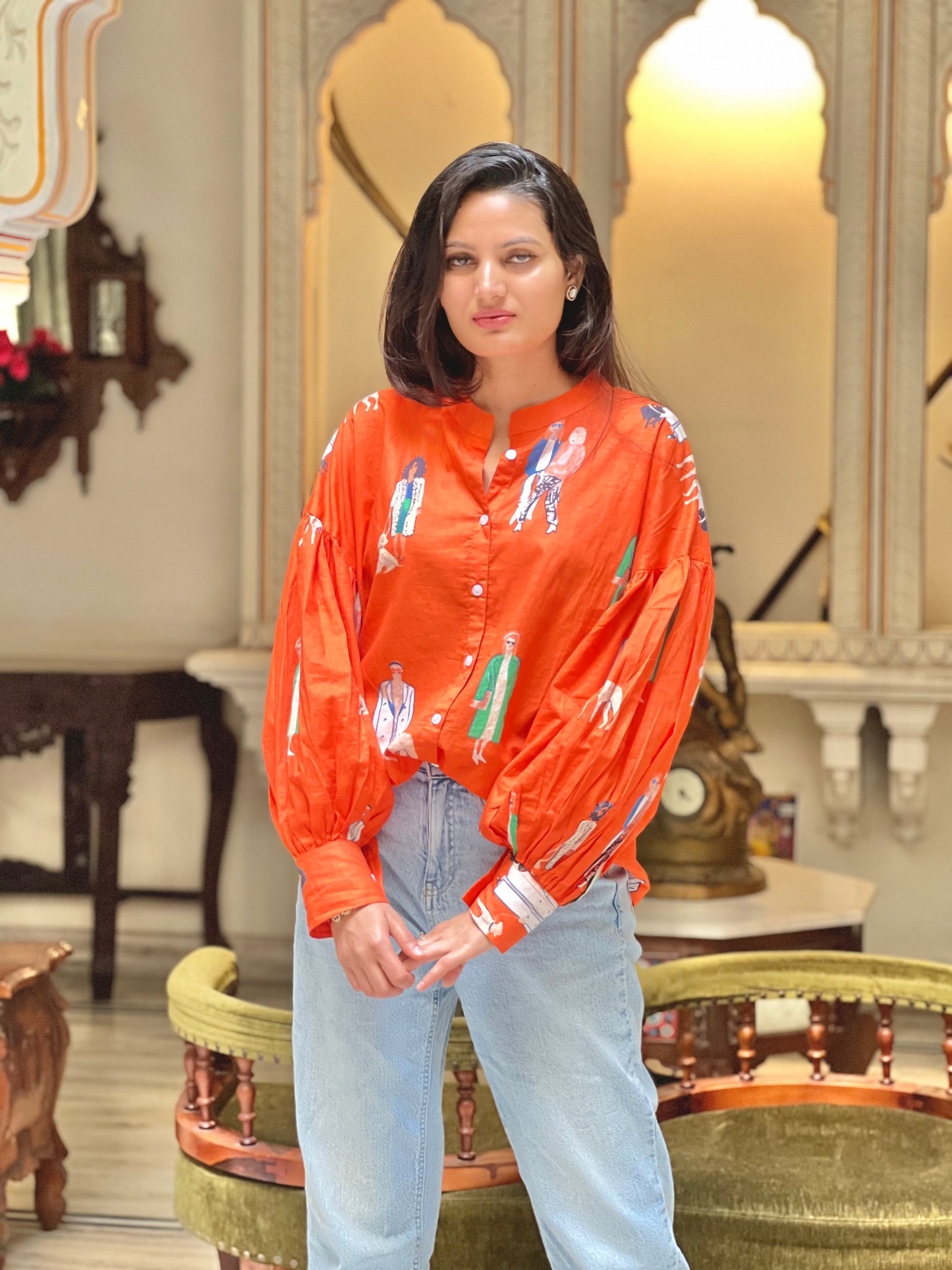 Main Character Energy Orange Shirt- 100% Cotton Shirt I Nehfi