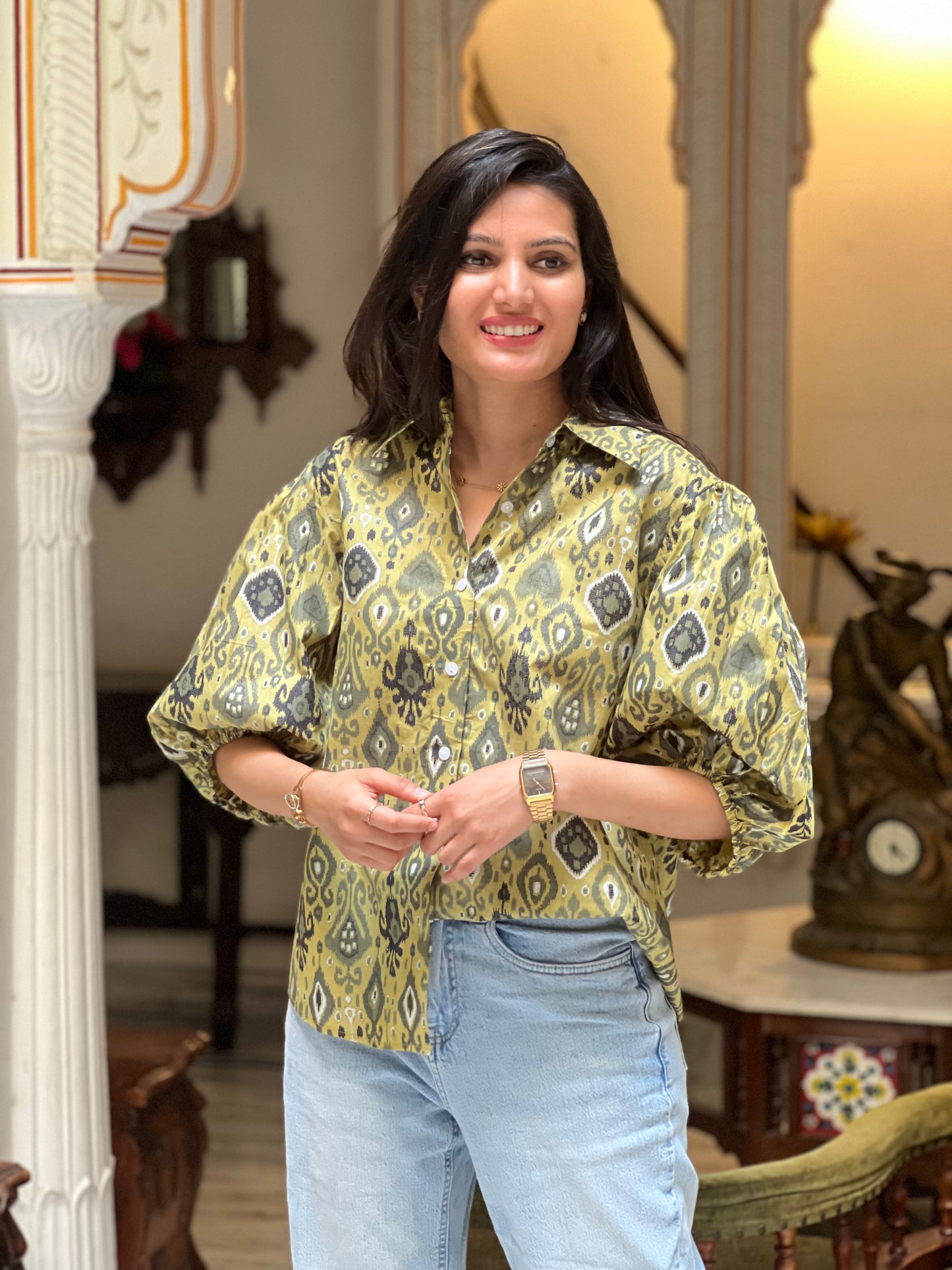 Green Ikat Shirt - 100% Cotton Shirt I Nehfi