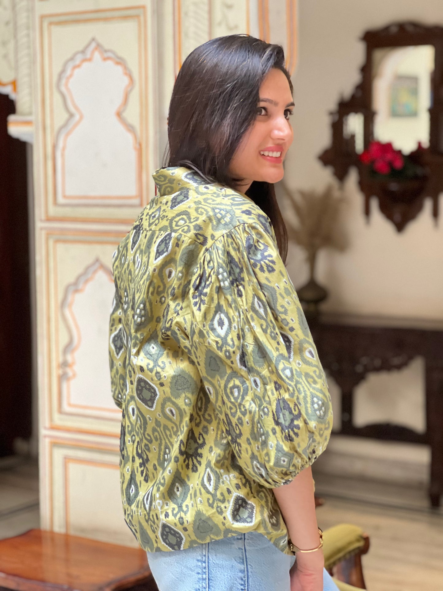 Green Ikat Shirt - 100% Cotton Shirt I Nehfi