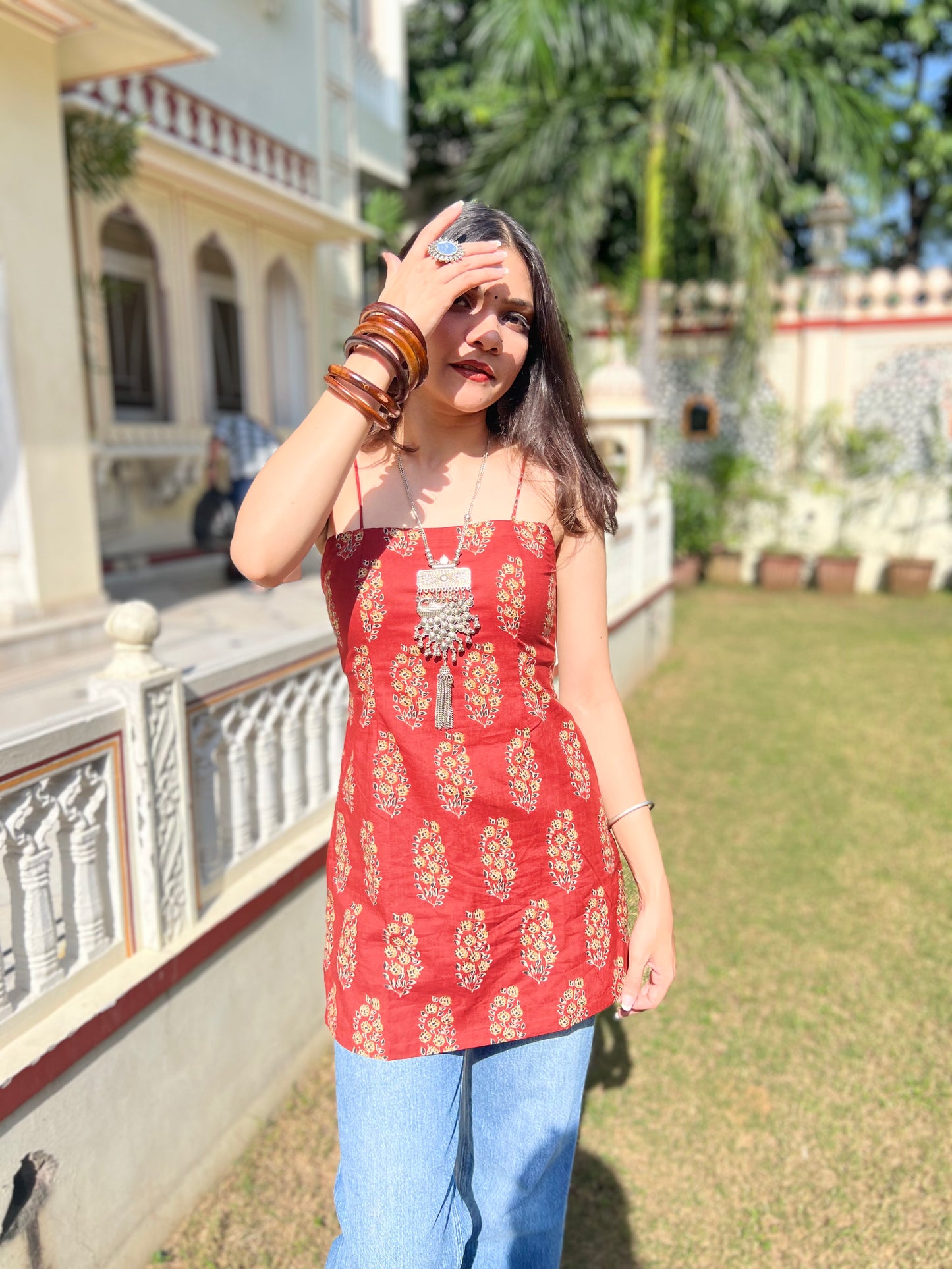 Maroon Corset Back Dori Short Kurti