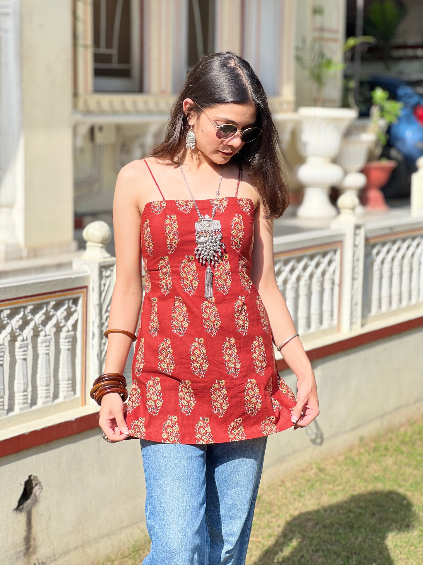 Maroon Corset Back Dori Short Kurti