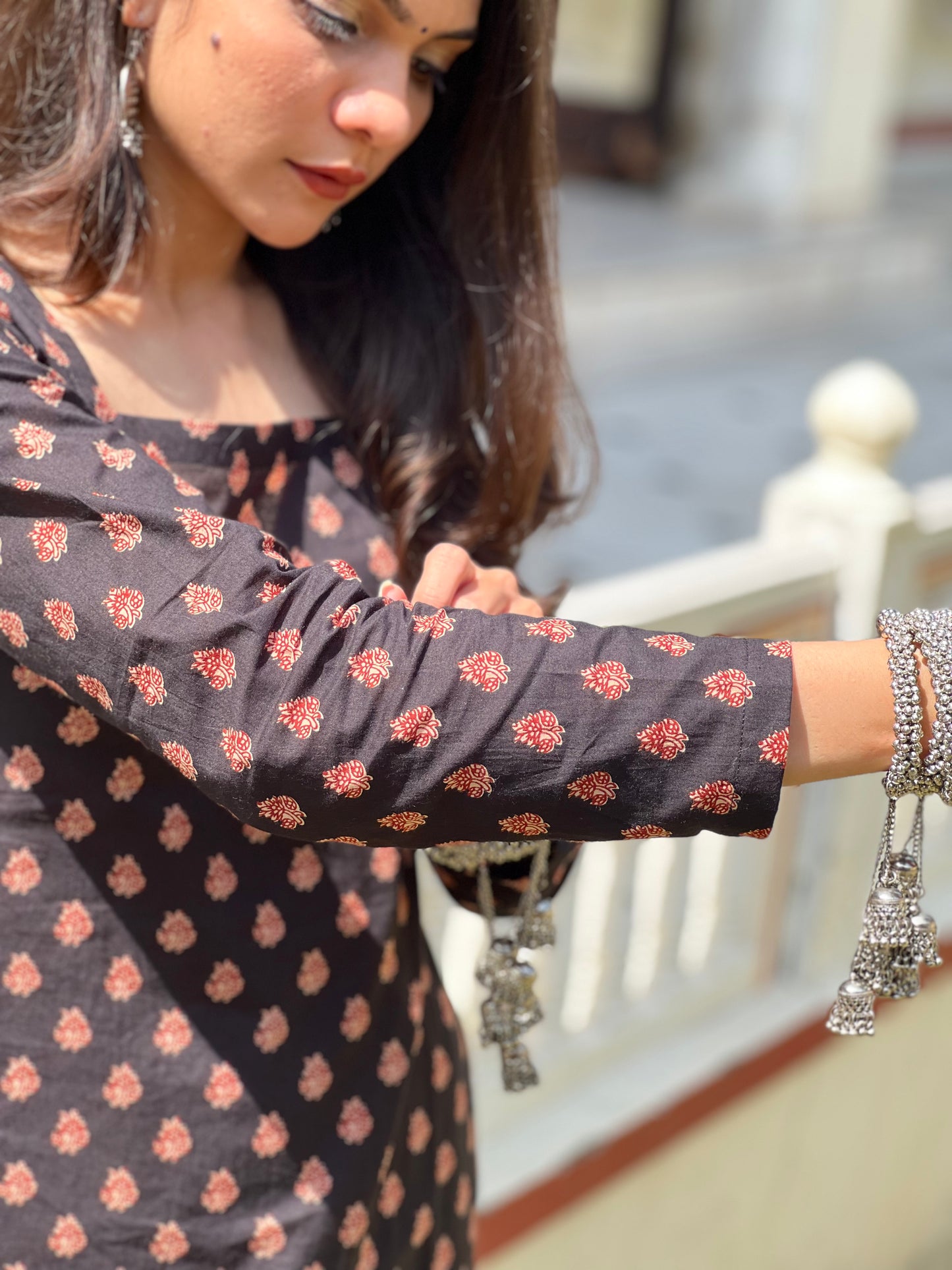 Black Corset Back Full Sleeves Short Kurti