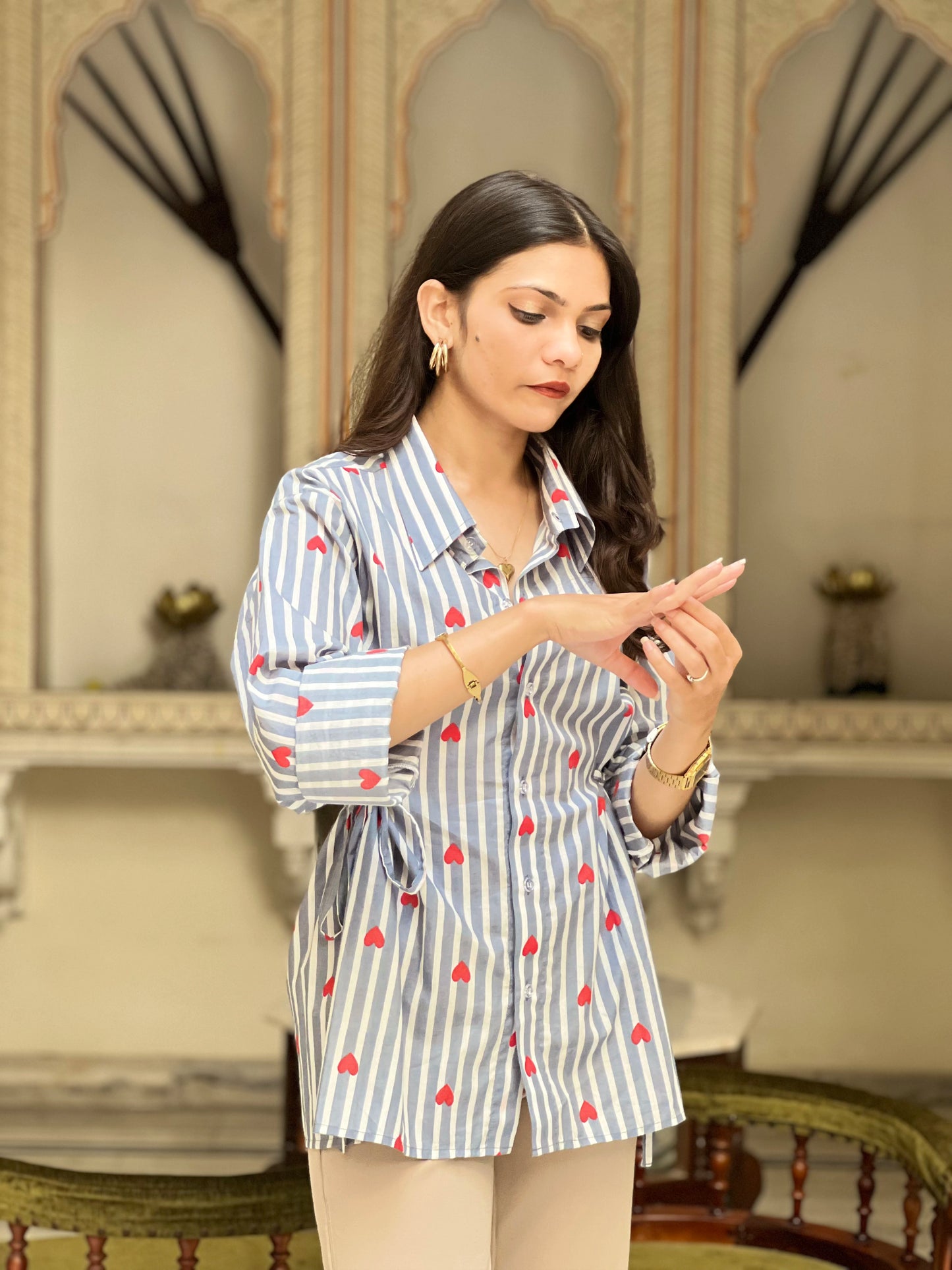 Heart Stripes Shirt - 100% Cotton Shirt I Nehfi